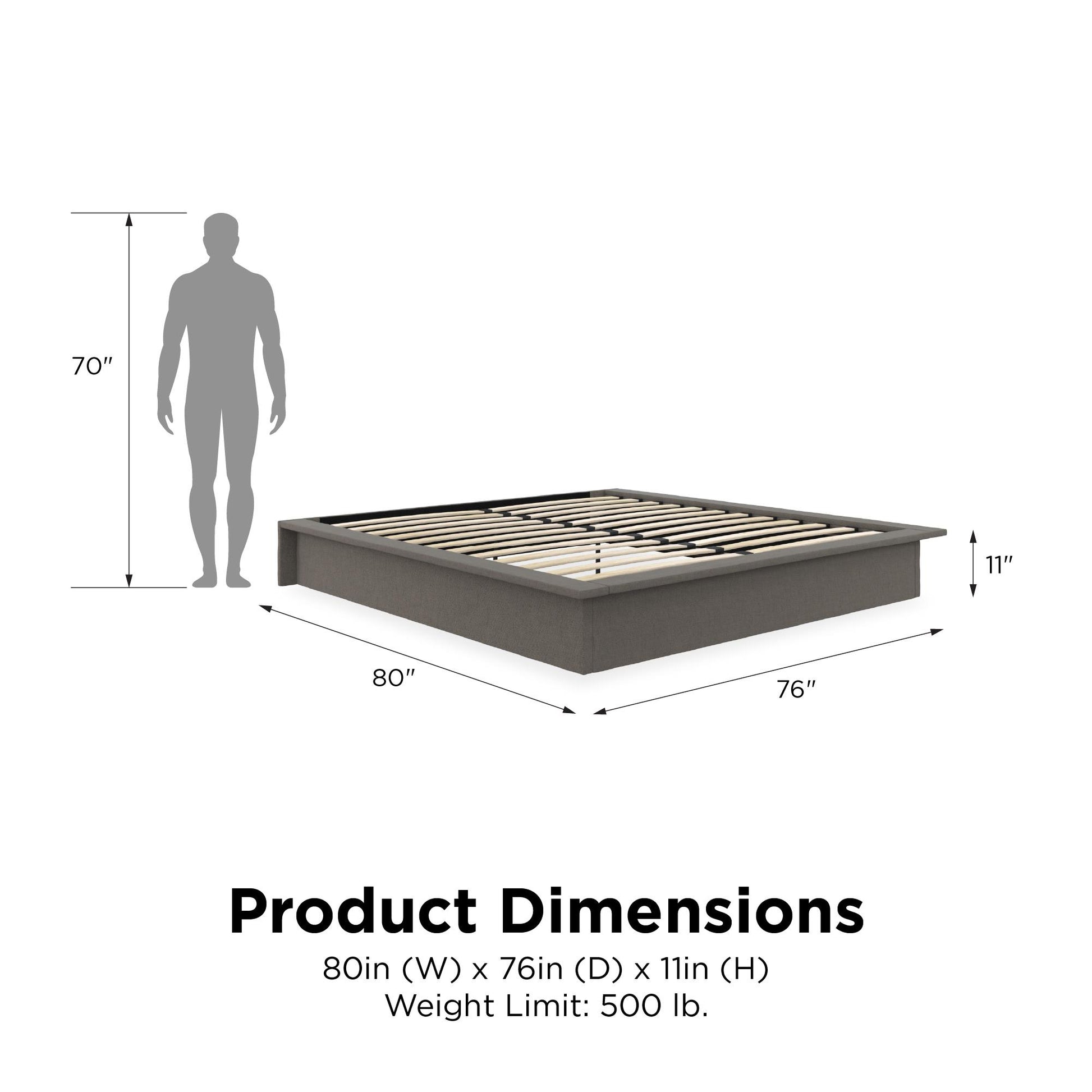 Alden Contemporary Upholstered Platform Bed with Slats - Grey Linen - King
