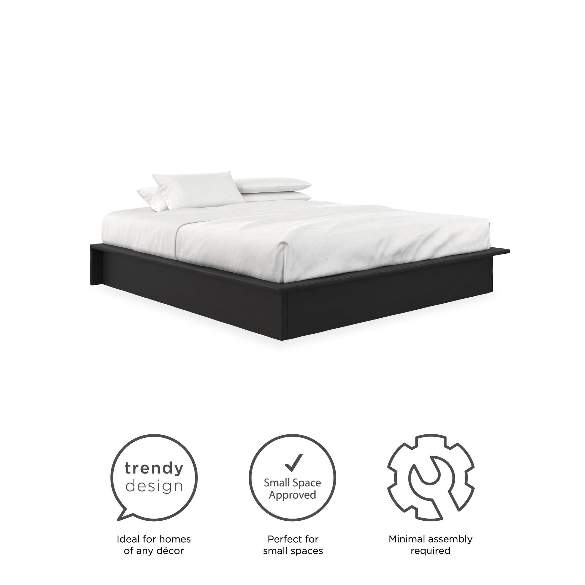 Alden Contemporary Upholstered Platform Bed with Slats - Black - King