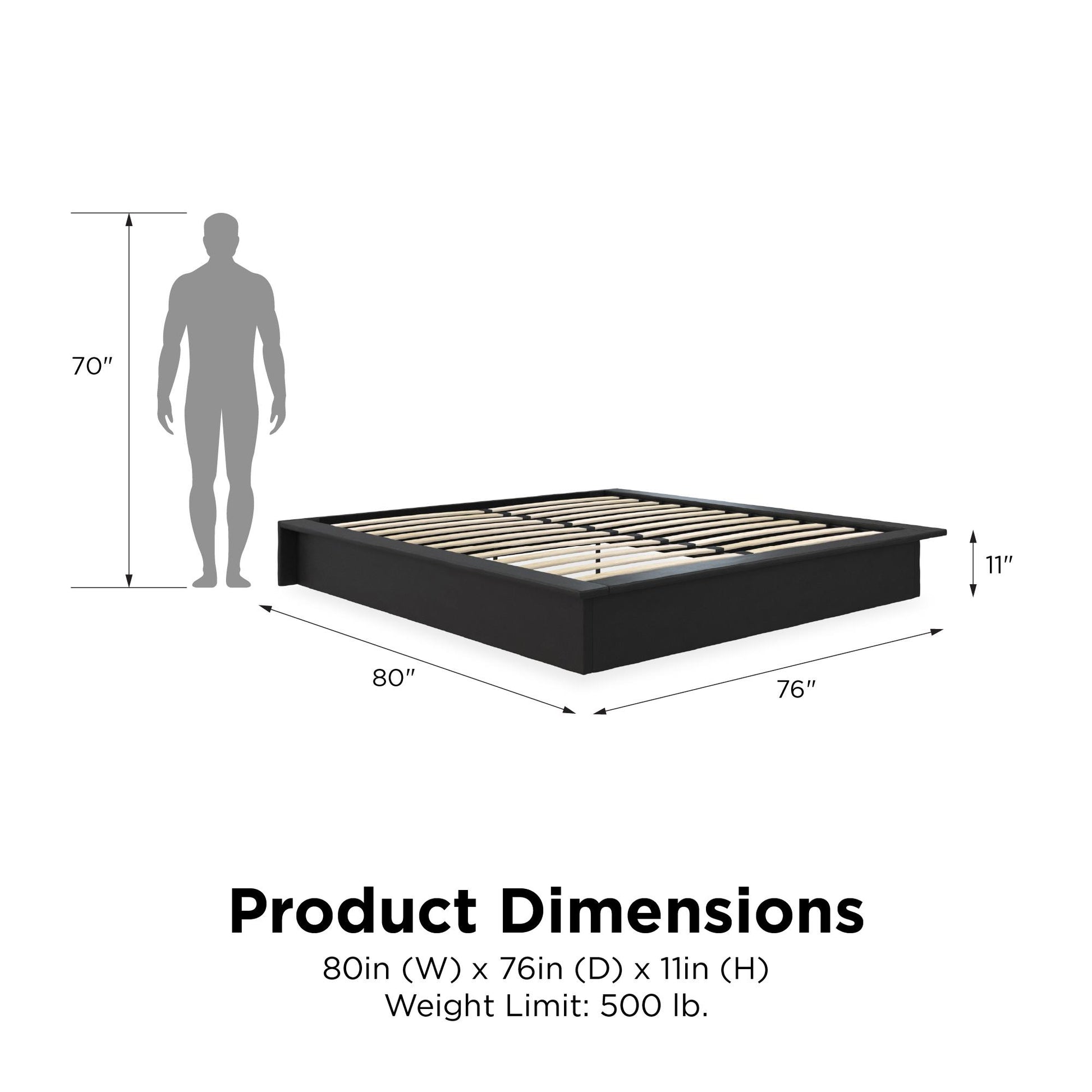 Alden Contemporary Upholstered Platform Bed with Slats - Black - King