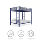 Full over Full Bunk Bed with Sturdy Metal Frame and Simple Design - Blue - Full-Over-Full