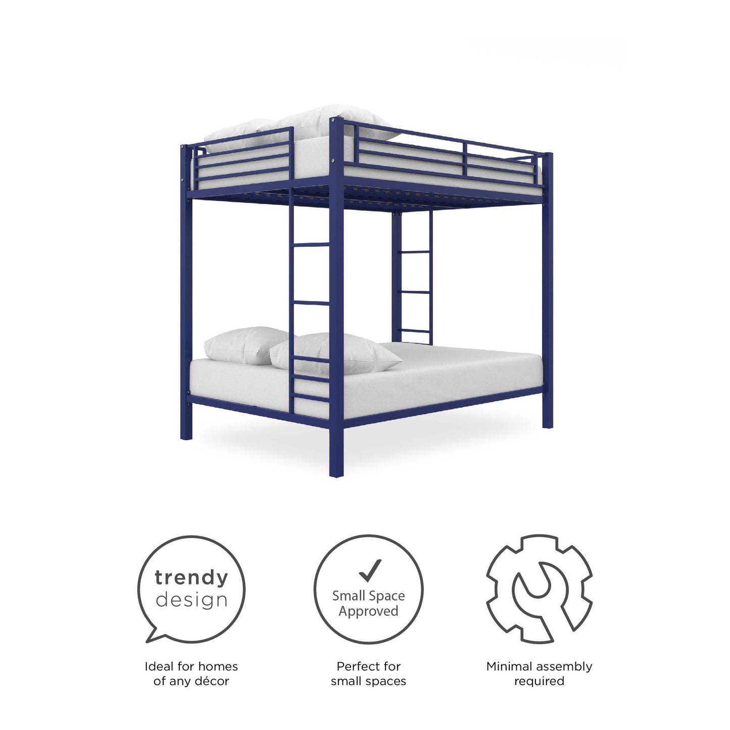Full over Full Bunk Bed with Sturdy Metal Frame and Simple Design - Blue - Full-Over-Full