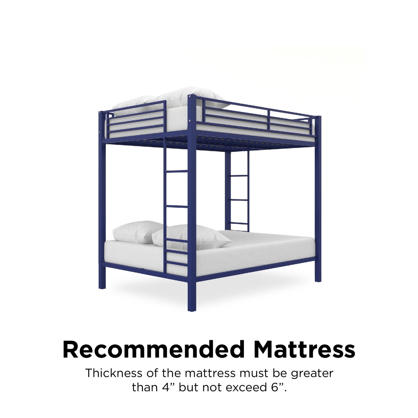 Full over Full Bunk Bed with Sturdy Metal Frame and Simple Design - Blue - Full-Over-Full