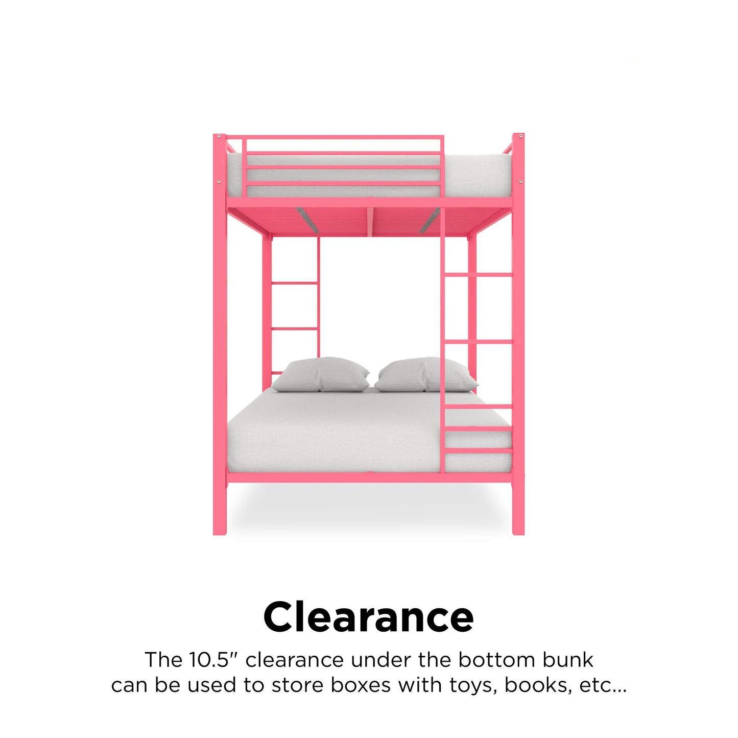 Full over Full Bunk Bed with Sturdy Metal Frame and Simple Design - Pink - Full-Over-Full
