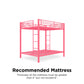 Full over Full Bunk Bed with Sturdy Metal Frame and Simple Design - Pink - Full-Over-Full