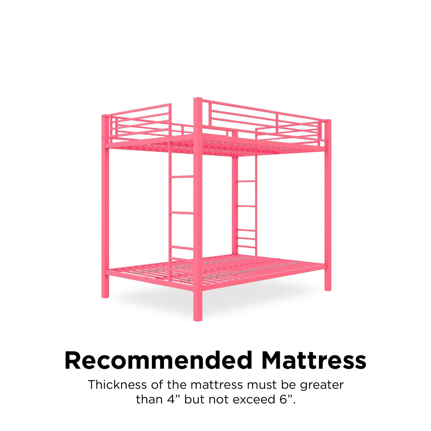 Full over Full Bunk Bed with Sturdy Metal Frame and Simple Design - Pink - Full-Over-Full