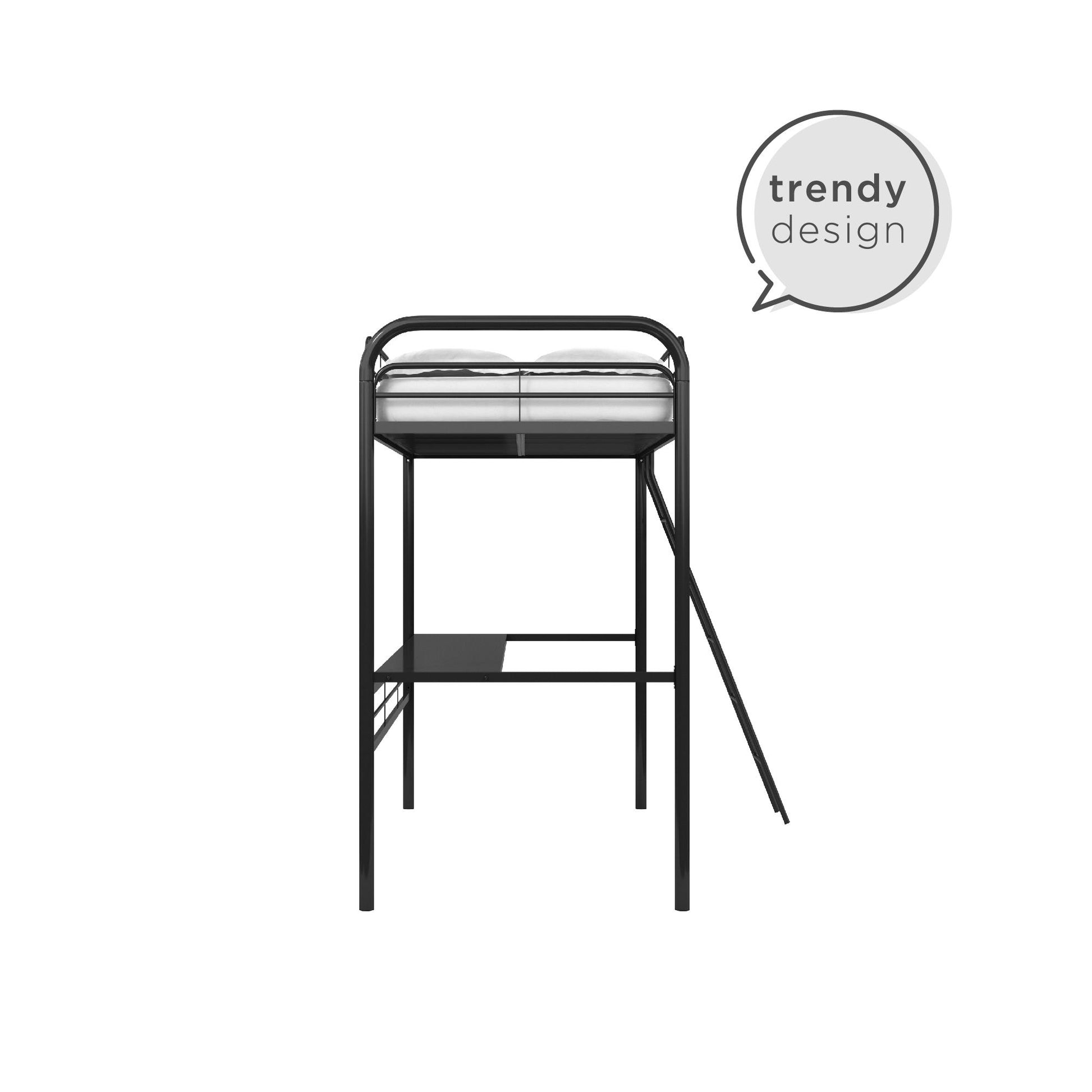 Shawn Metal Loft Bed with Desk with Metal Frame and Integrated Ladder - Black - Twin