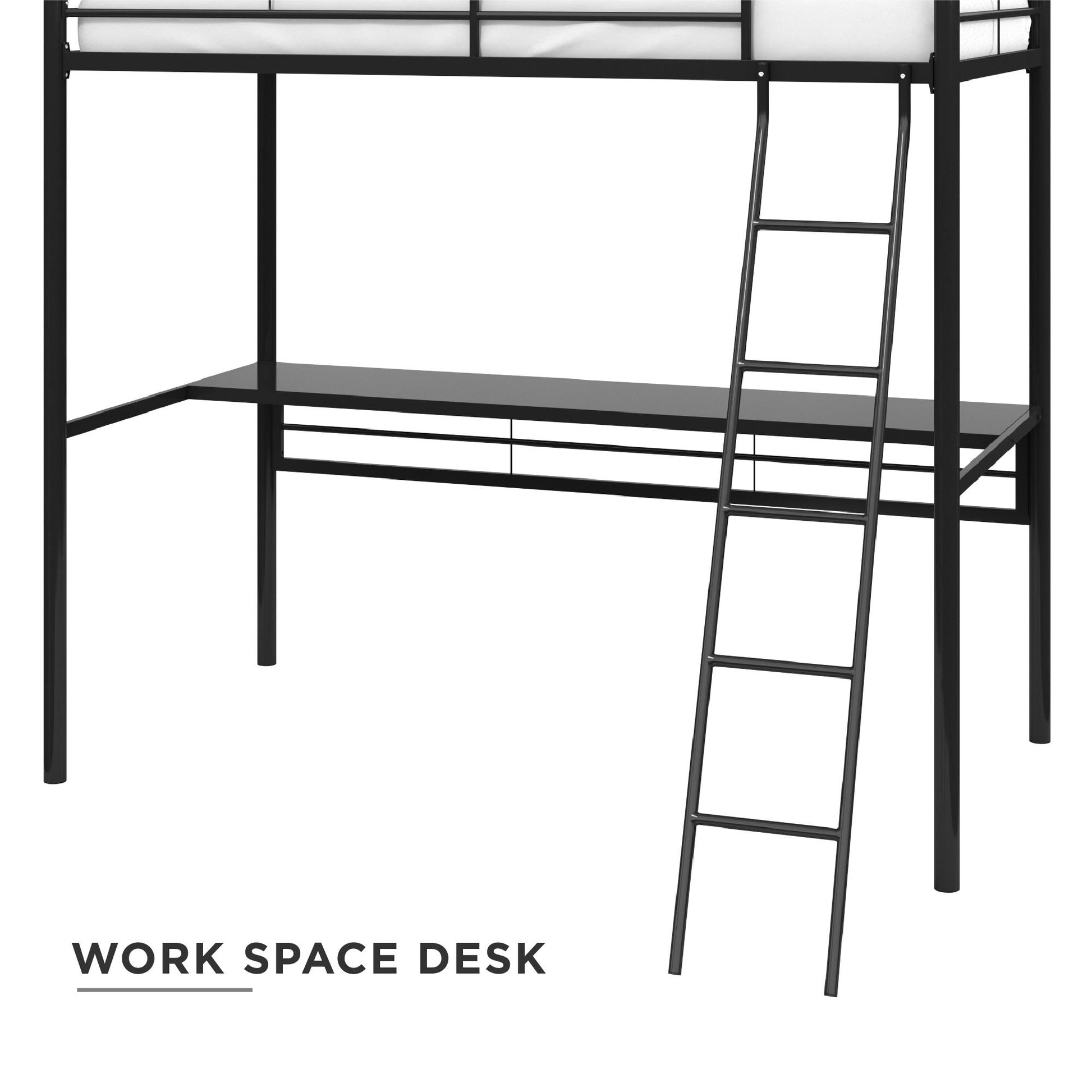 Shawn Metal Loft Bed with Desk with Metal Frame and Integrated Ladder - Black - Twin