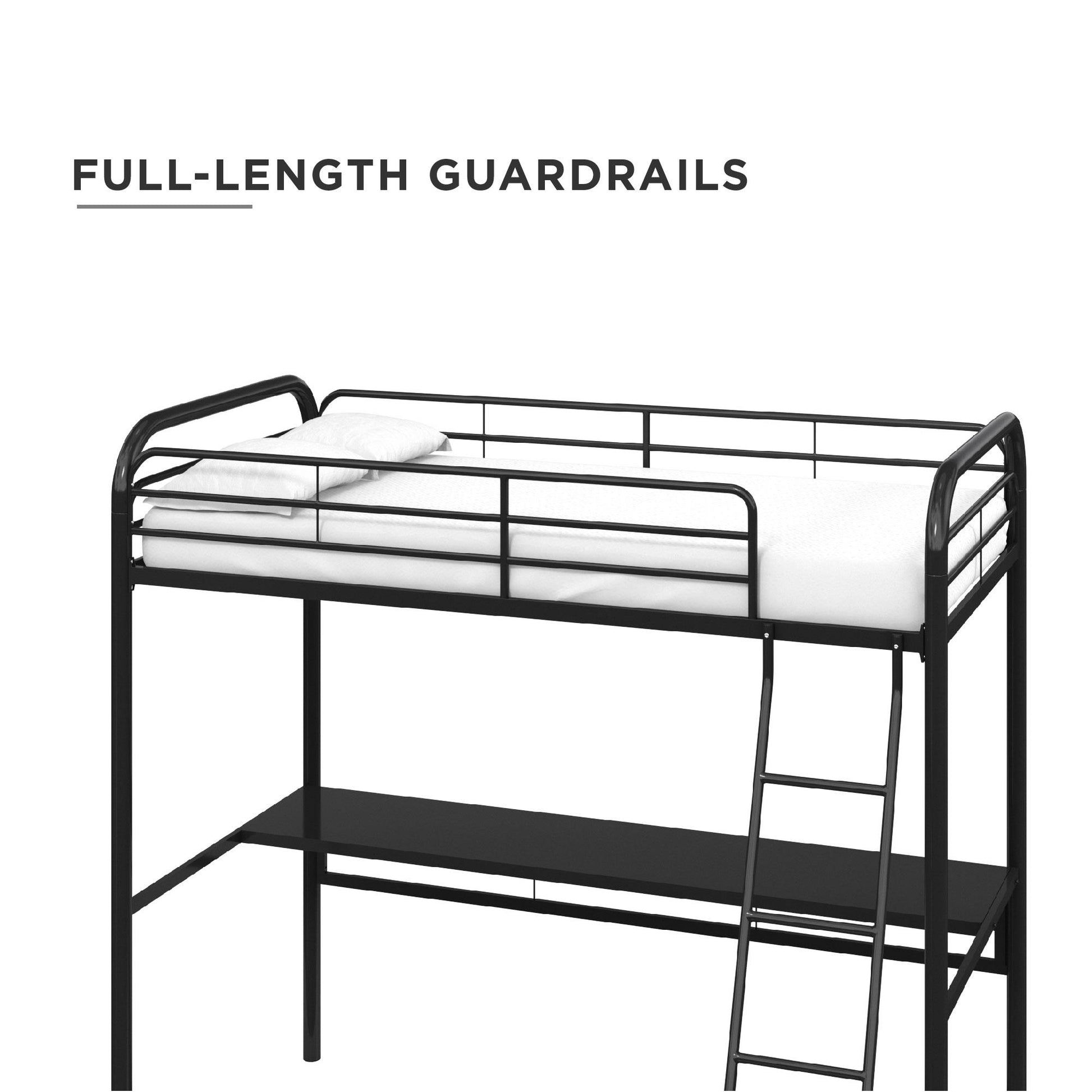 Shawn Metal Loft Bed with Desk with Metal Frame and Integrated Ladder - Black - Twin