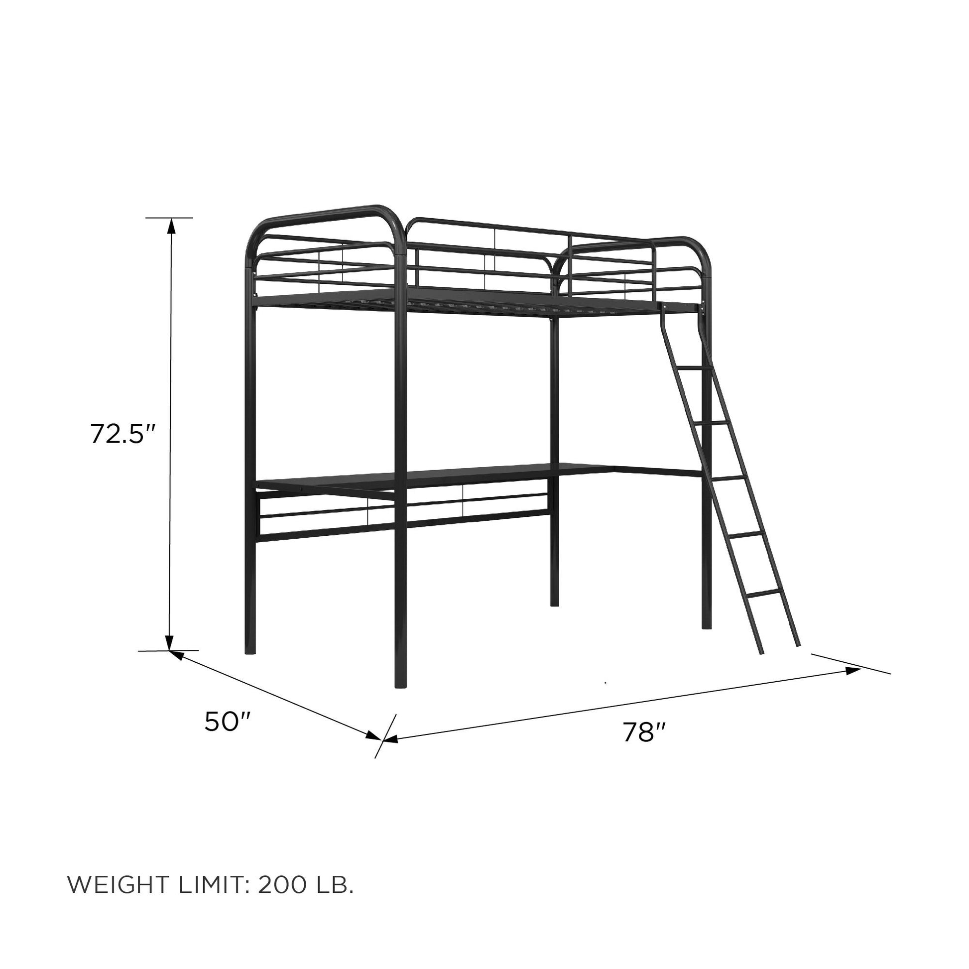 Shawn Metal Loft Bed with Desk with Metal Frame and Integrated Ladder - Black - Twin