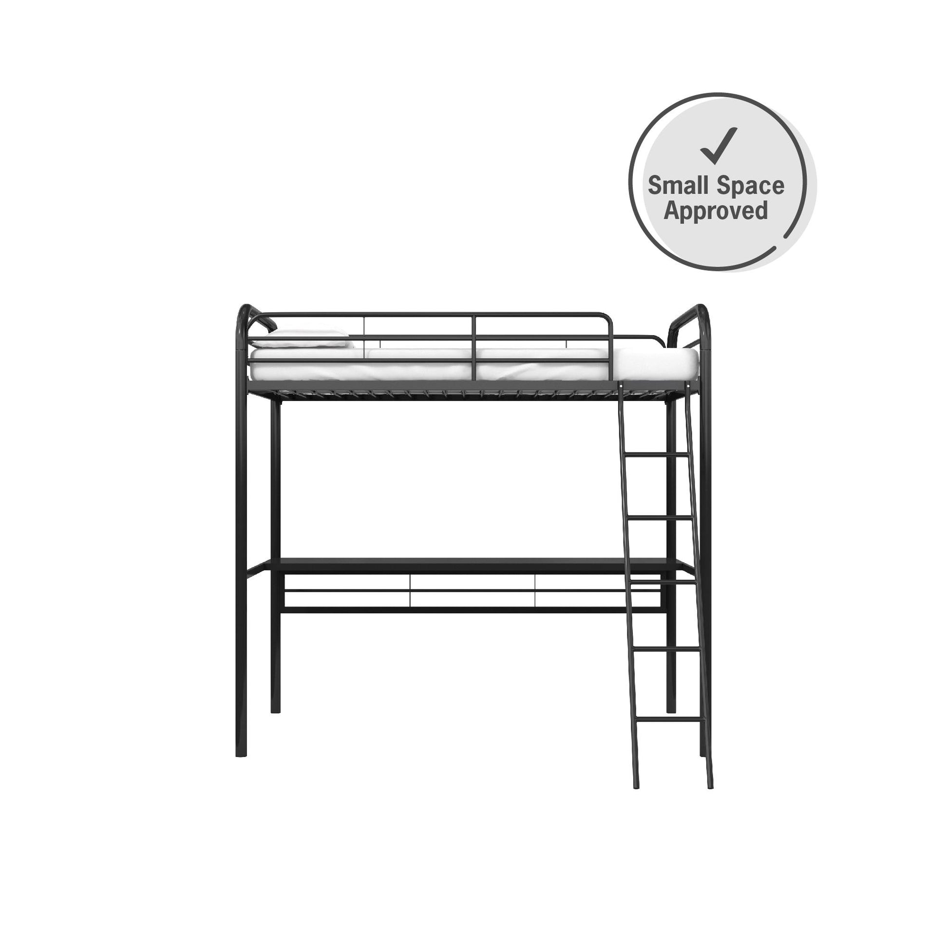Shawn Metal Loft Bed with Desk with Metal Frame and Integrated Ladder - Black - Twin
