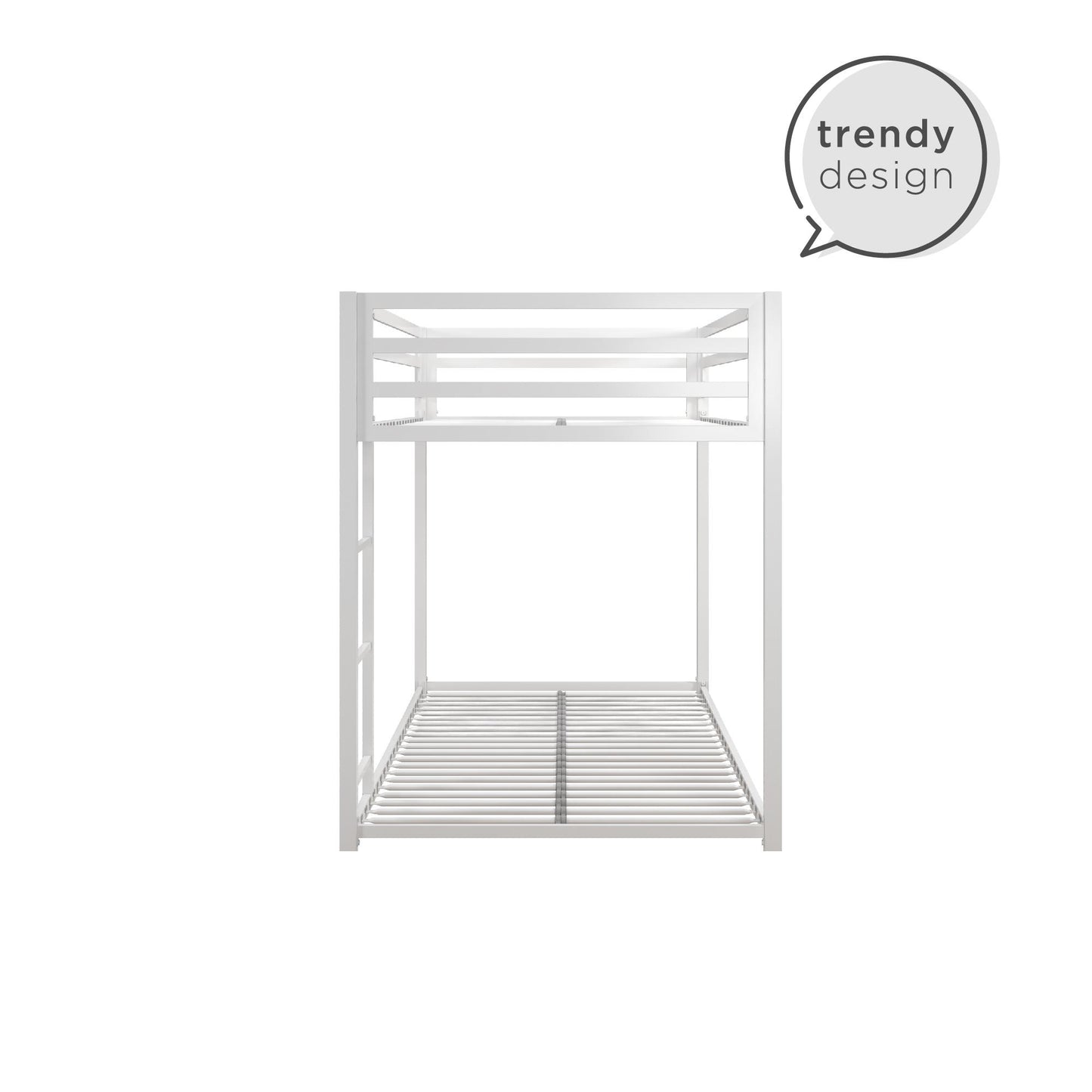 Miles Twin Over Twin Metal Bunk Bed with Secured Metal Slats and Integrated Ladder - White - Twin-Over-Twin
