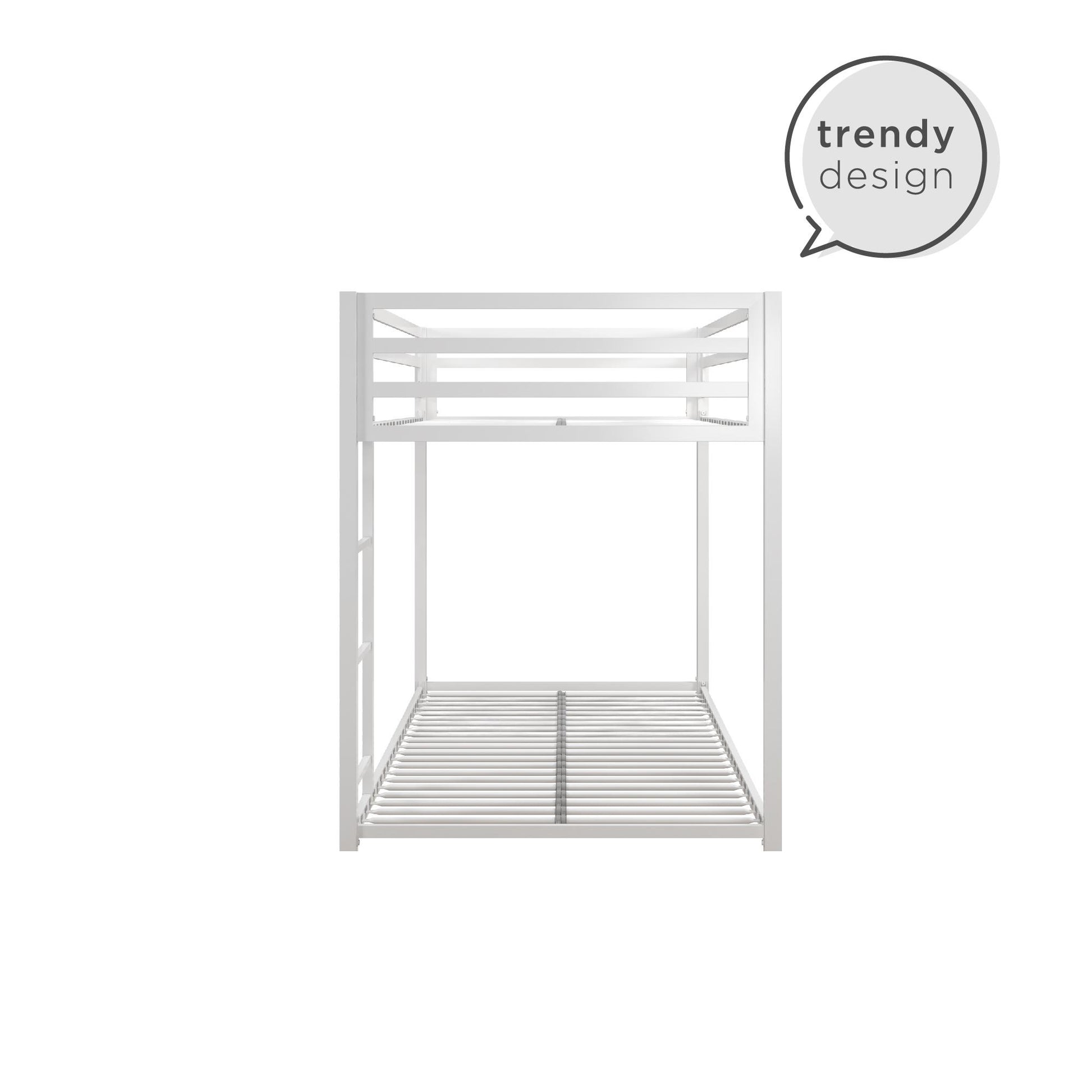 Miles Twin Over Twin Metal Bunk Bed with Secured Metal Slats and Integrated Ladder - White - Twin-Over-Twin