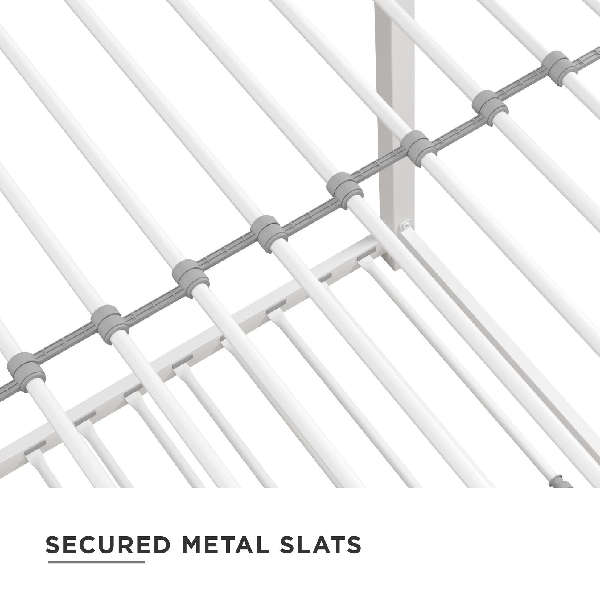 Miles Twin Over Twin Metal Bunk Bed with Secured Metal Slats and Integrated Ladder - White - Twin-Over-Twin