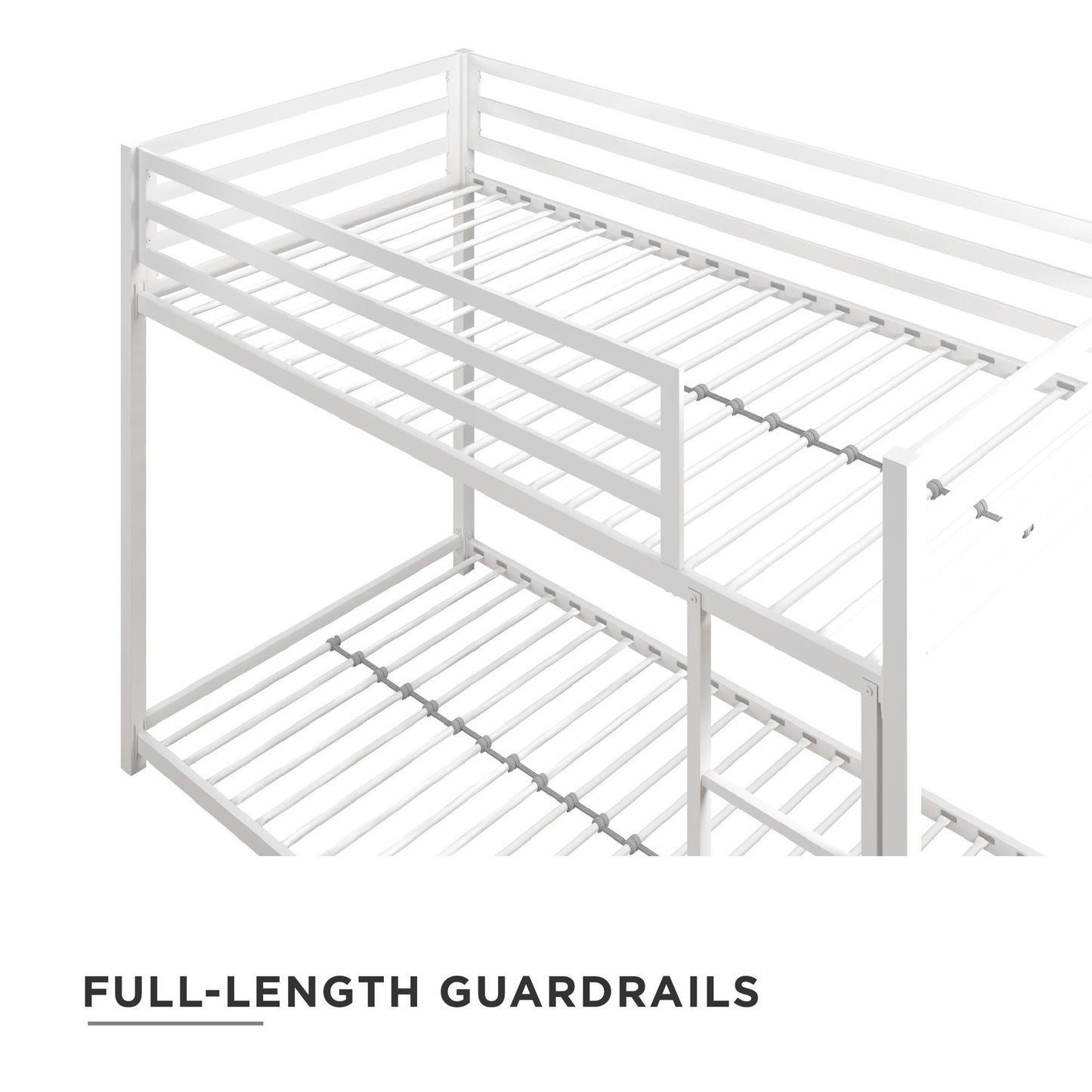 Miles Twin Over Twin Metal Bunk Bed with Secured Metal Slats and Integrated Ladder - White - Twin-Over-Twin