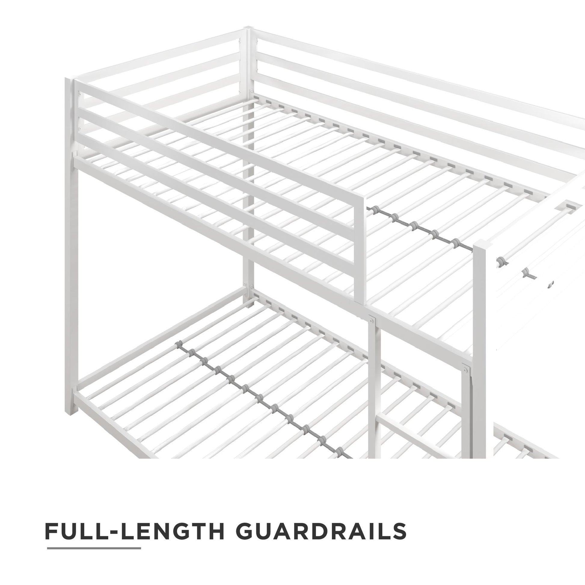 Miles Twin Over Twin Metal Bunk Bed with Secured Metal Slats and Integrated Ladder - White - Twin-Over-Twin