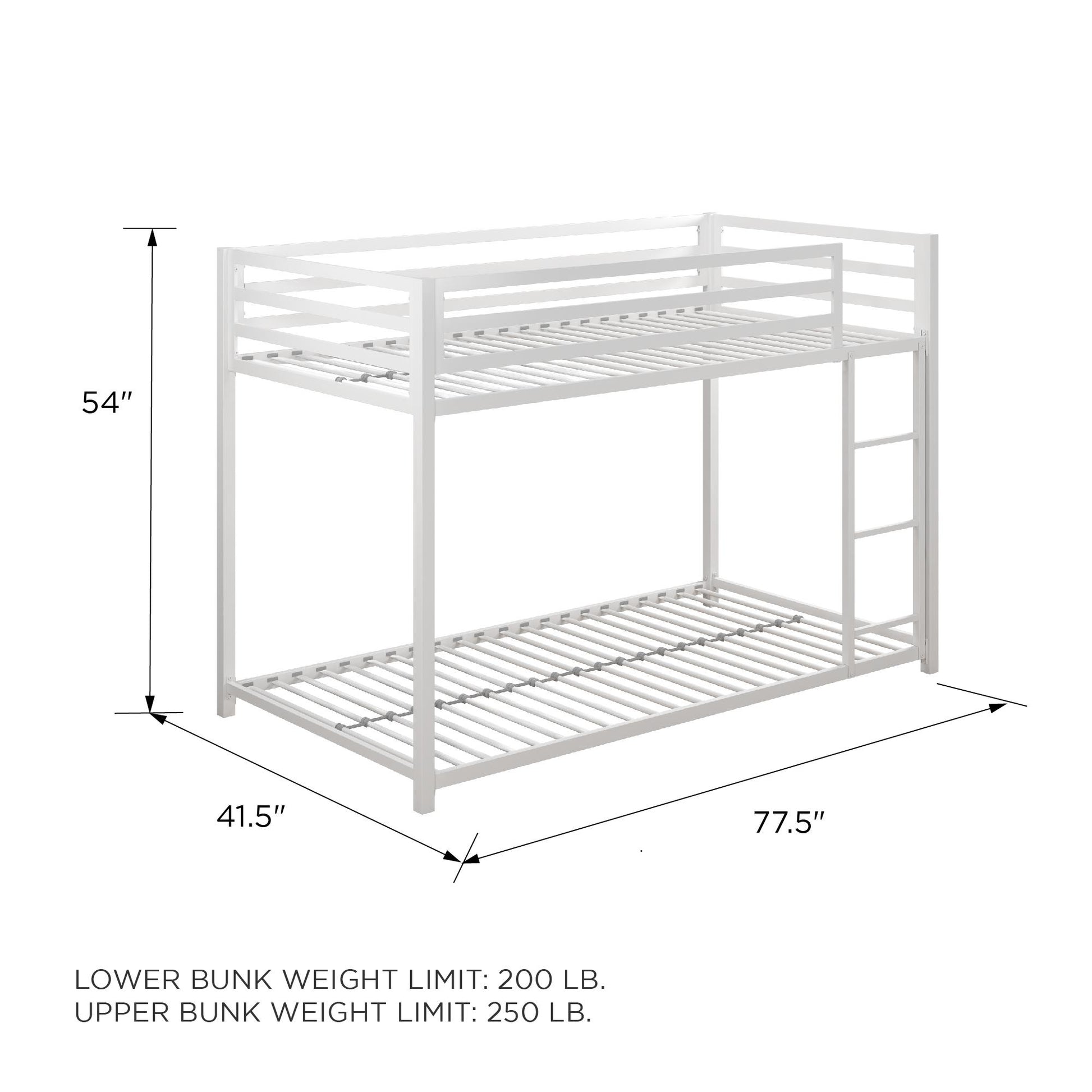 Miles Twin Over Twin Metal Bunk Bed with Secured Metal Slats and Integrated Ladder - White - Twin-Over-Twin