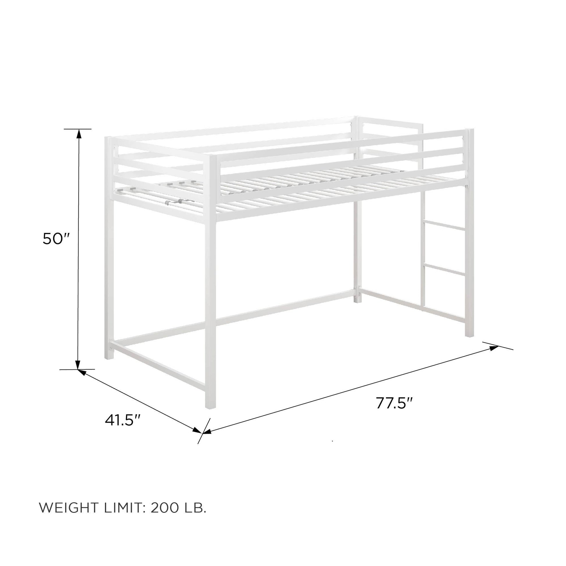 Miles Metal Junior Twin Loft Bed with Integrated Ladder - White - Twin