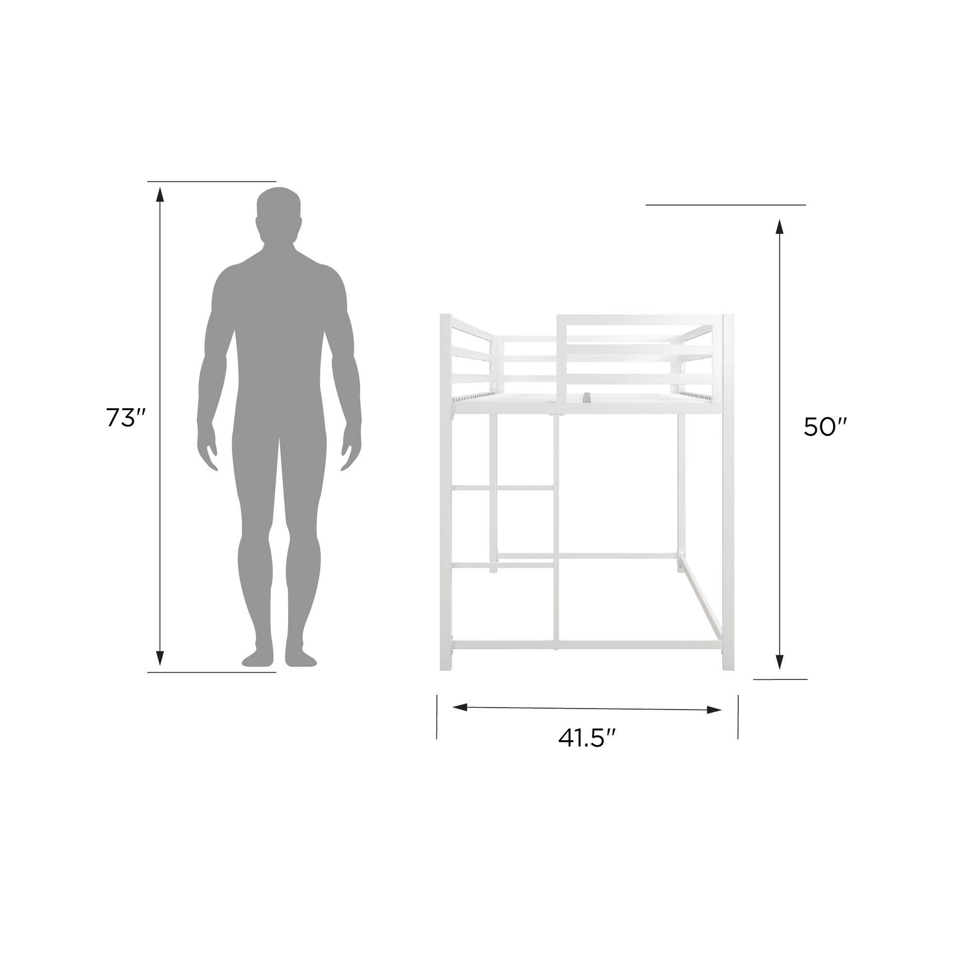 Miles Metal Junior Twin Loft Bed with Integrated Ladder - White - Twin