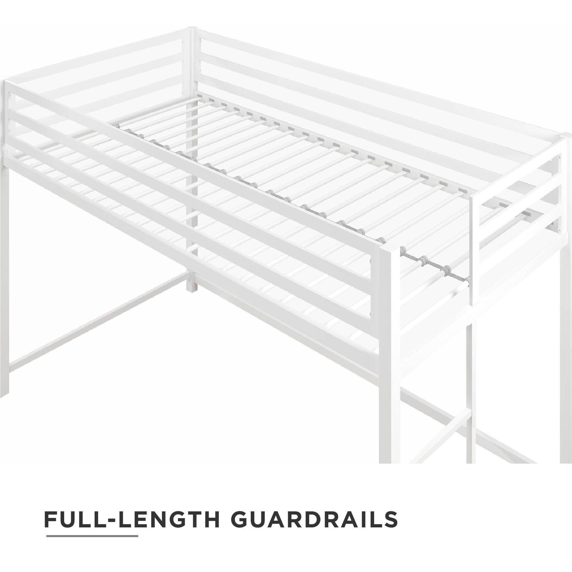 Miles Metal Junior Twin Loft Bed with Integrated Ladder - White - Twin