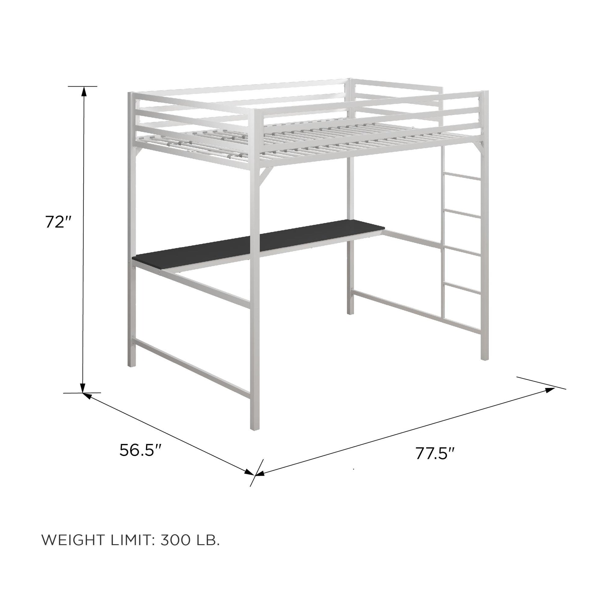 Miles Metal Full Loft Bed with Desk with an Integrated Ladder - White - Full