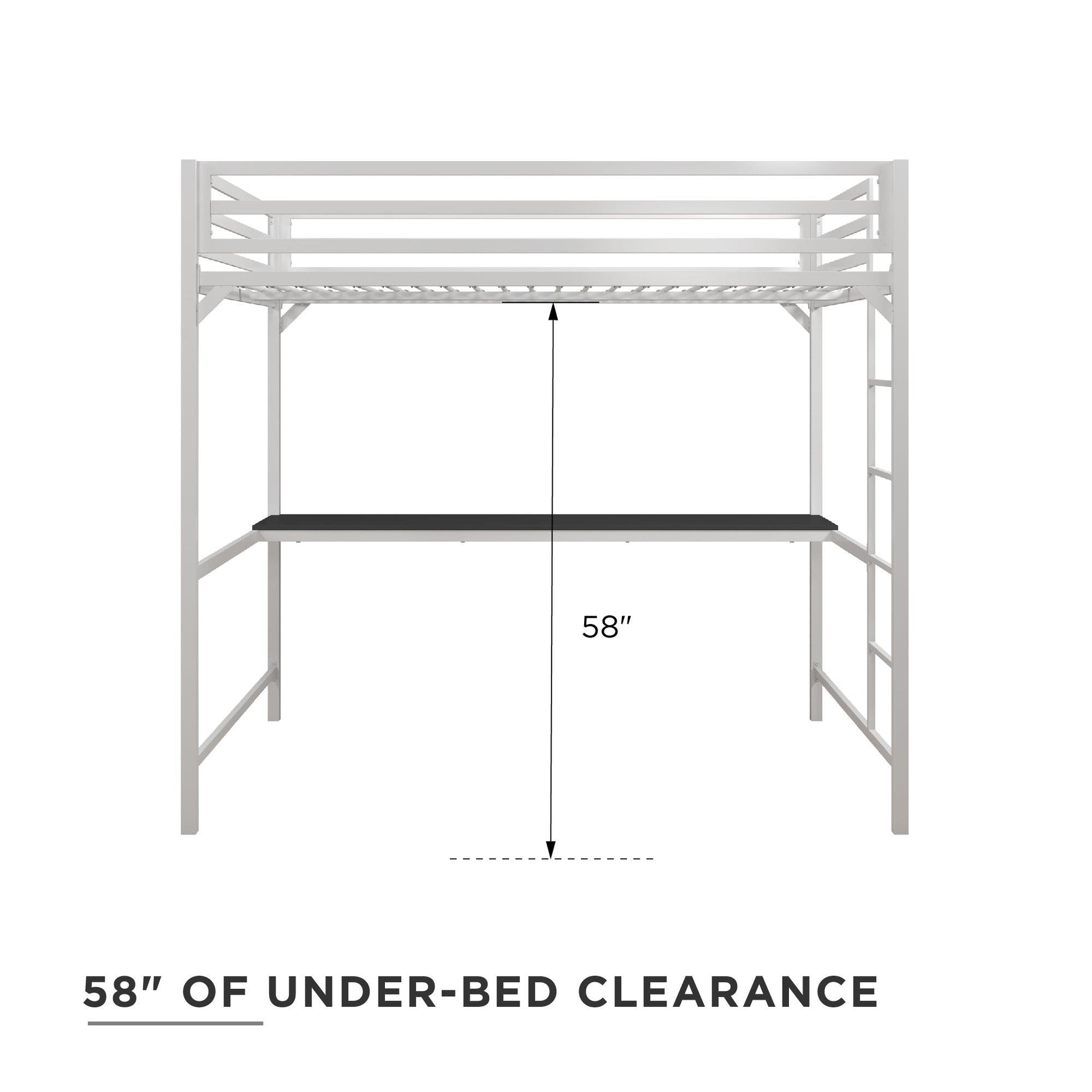 Miles Metal Full Loft Bed with Desk with an Integrated Ladder - White - Full