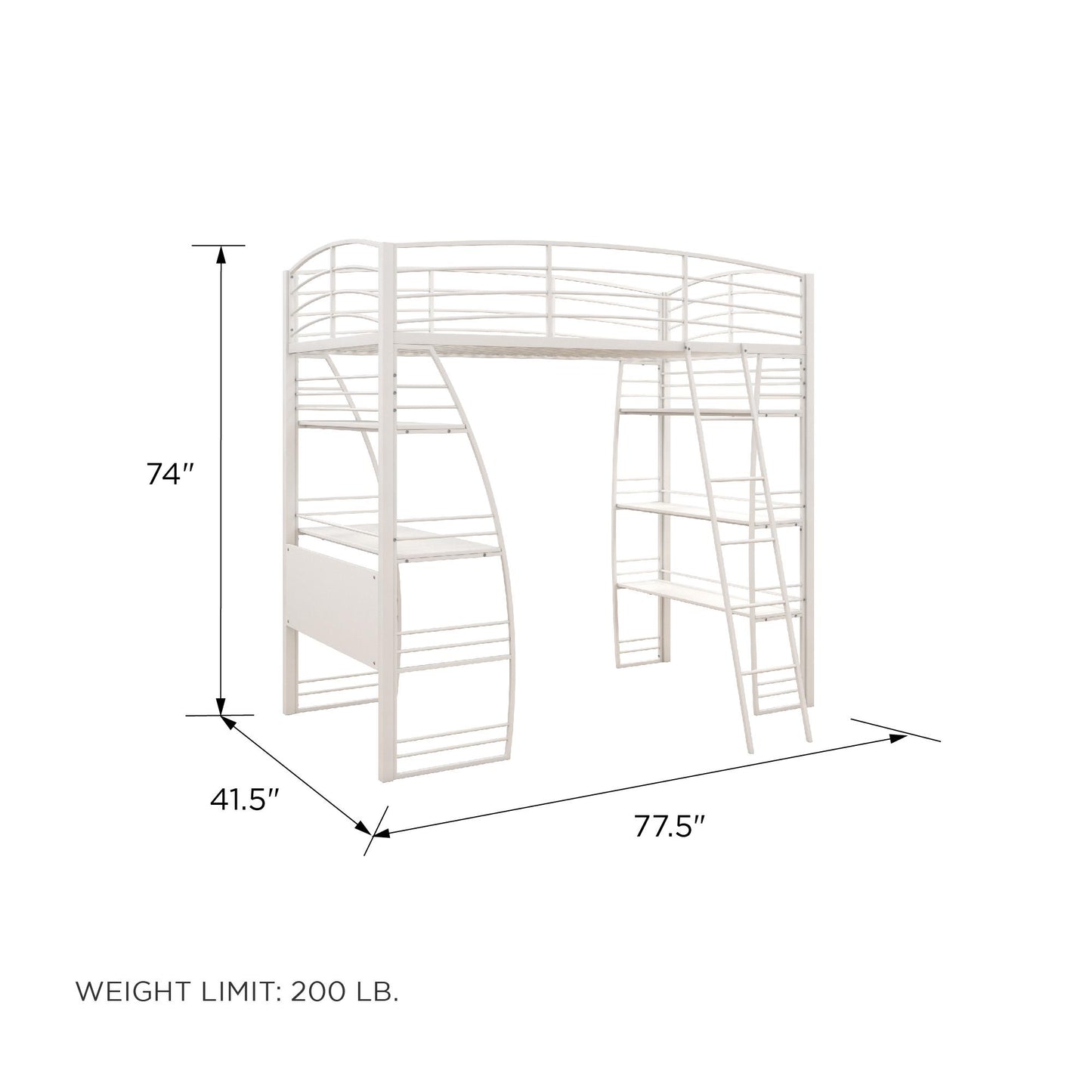 Sage Studio Twin Loft Bed with Integrated Desk and Shelves - White - Twin