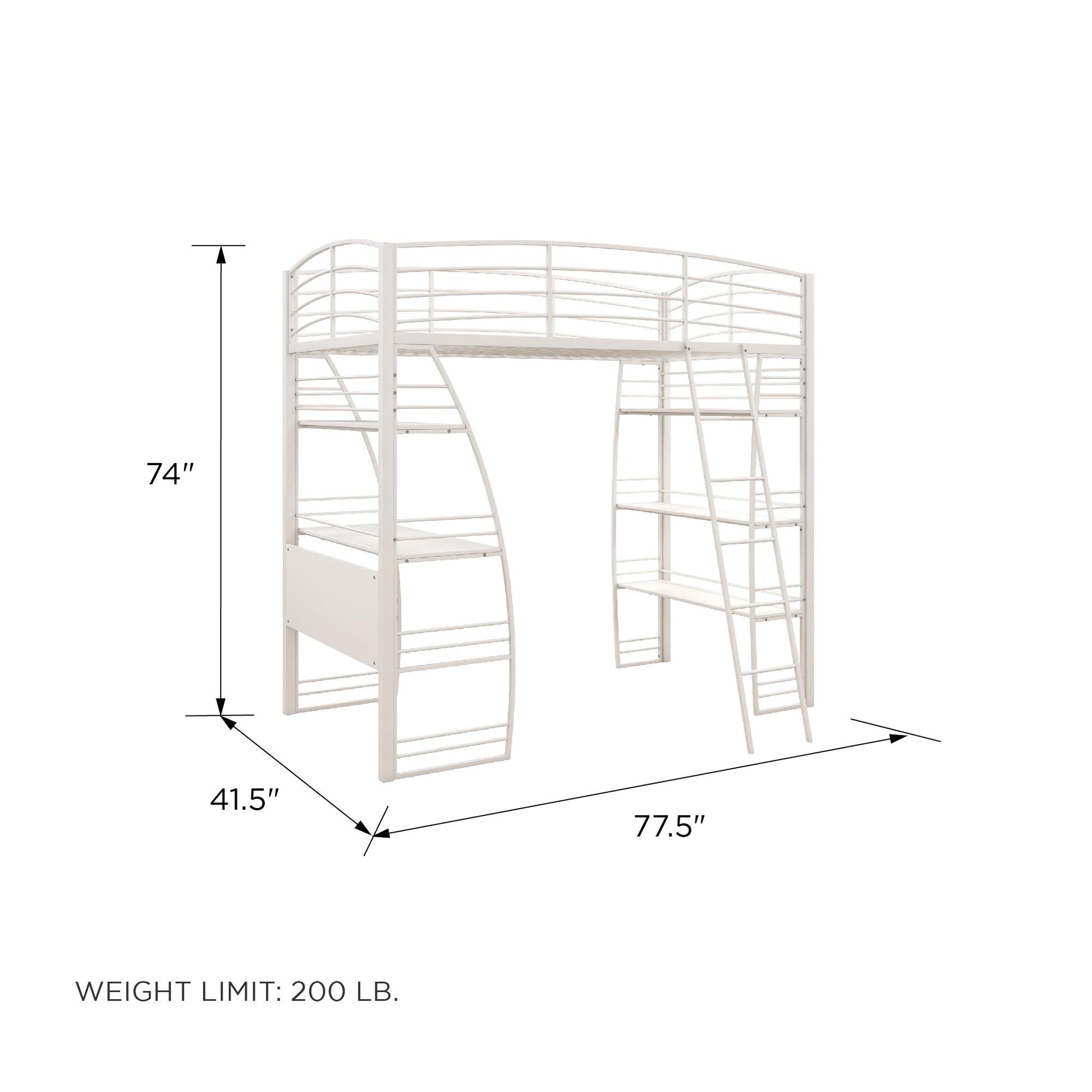 Sage Studio Twin Loft Bed with Integrated Desk and Shelves - White - Twin
