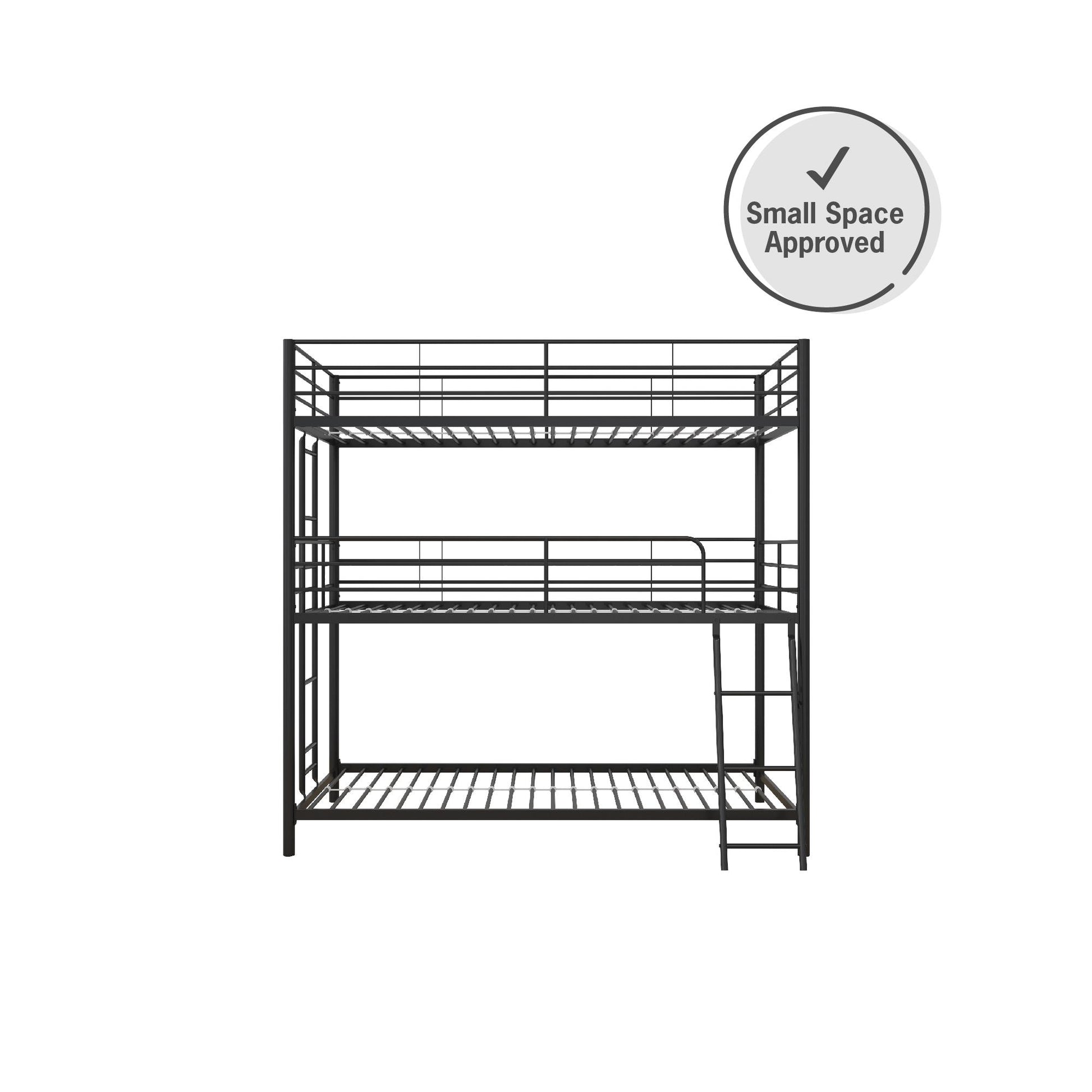Everleigh Metal Triple Bunk Bed with Metal Slats and 2 Integrated Ladders - Black - Twin-Over-Twin