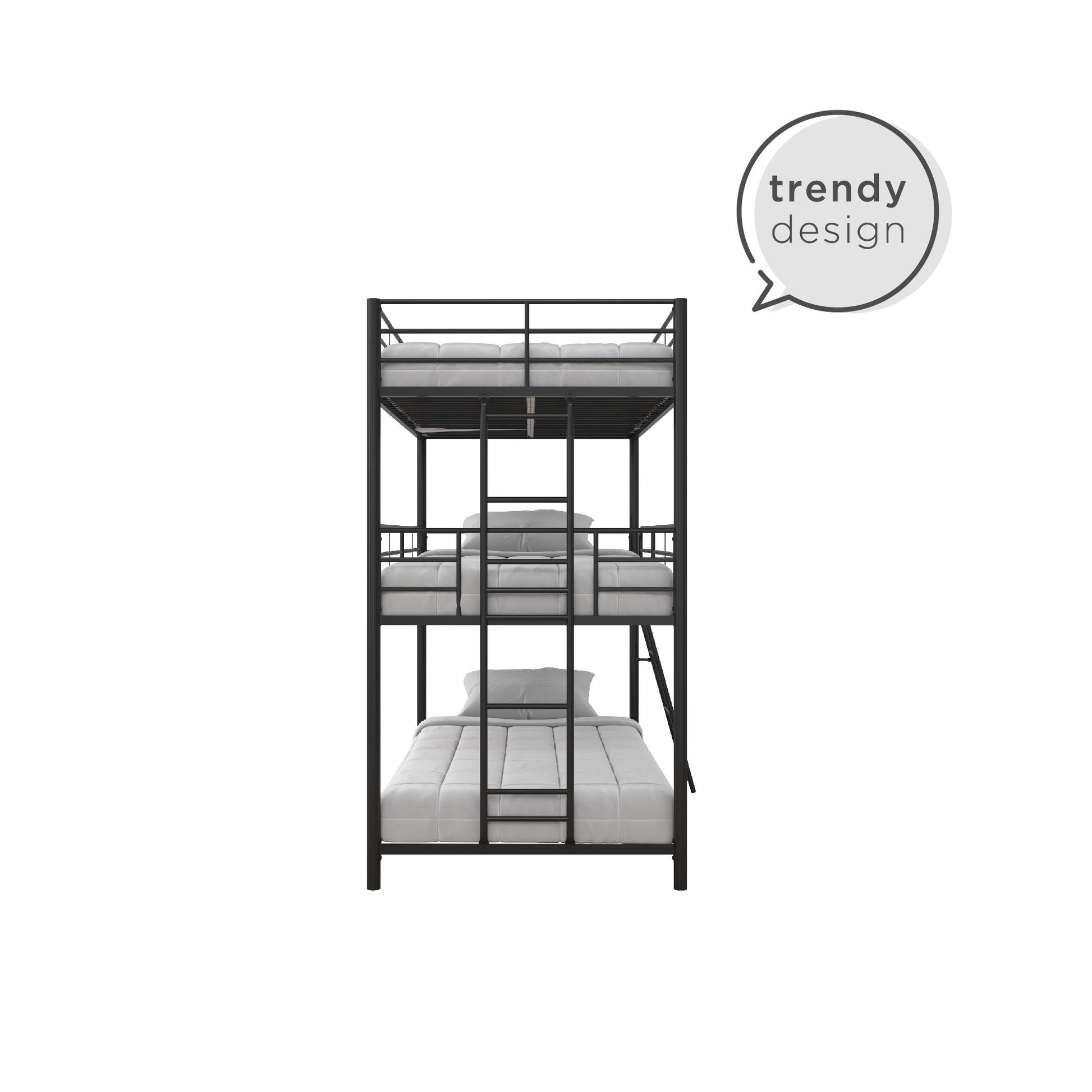 Everleigh Metal Triple Bunk Bed with Metal Slats and 2 Integrated Ladders - Black - Twin-Over-Twin