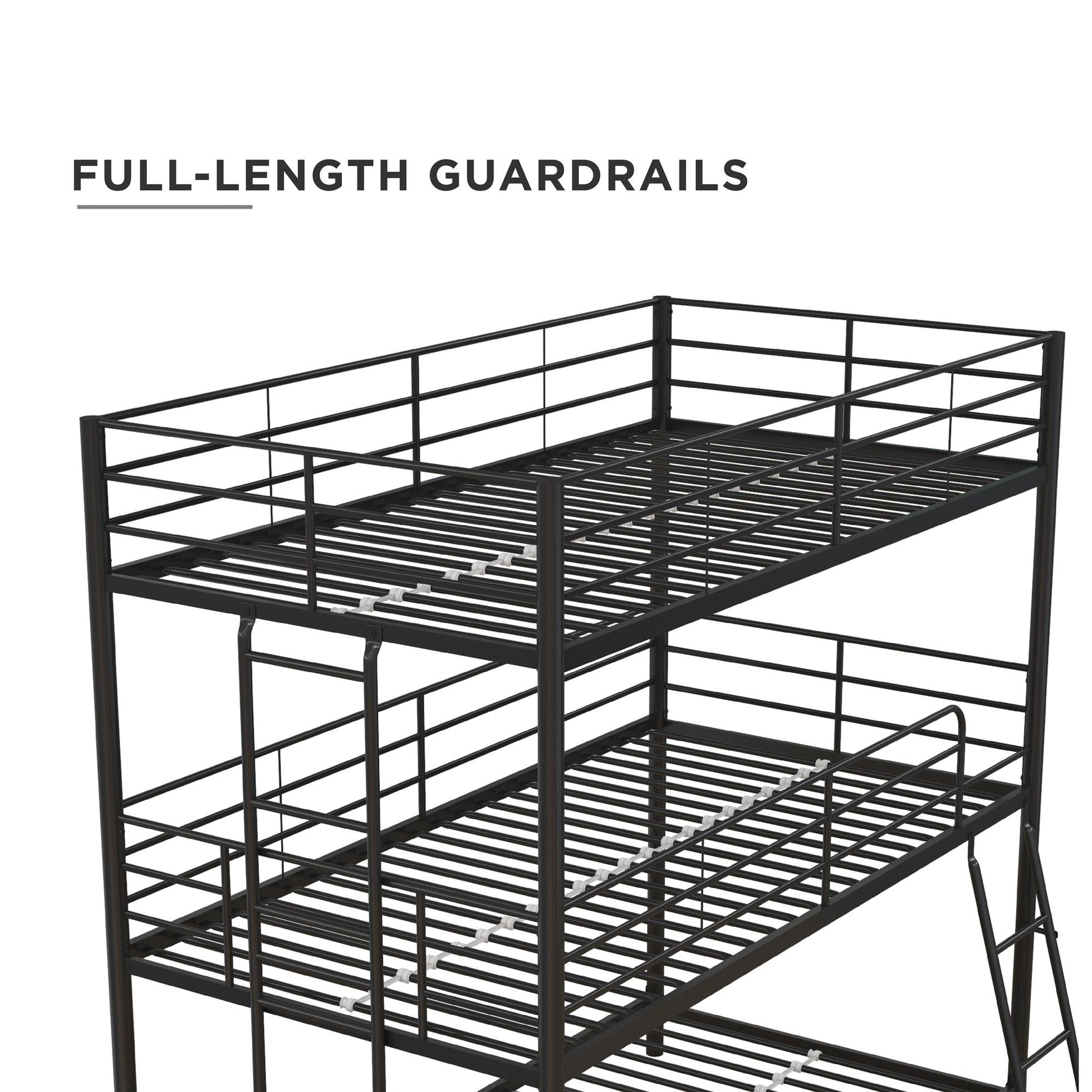 Everleigh Metal Triple Bunk Bed with Metal Slats and 2 Integrated Ladders - Black - Twin-Over-Twin