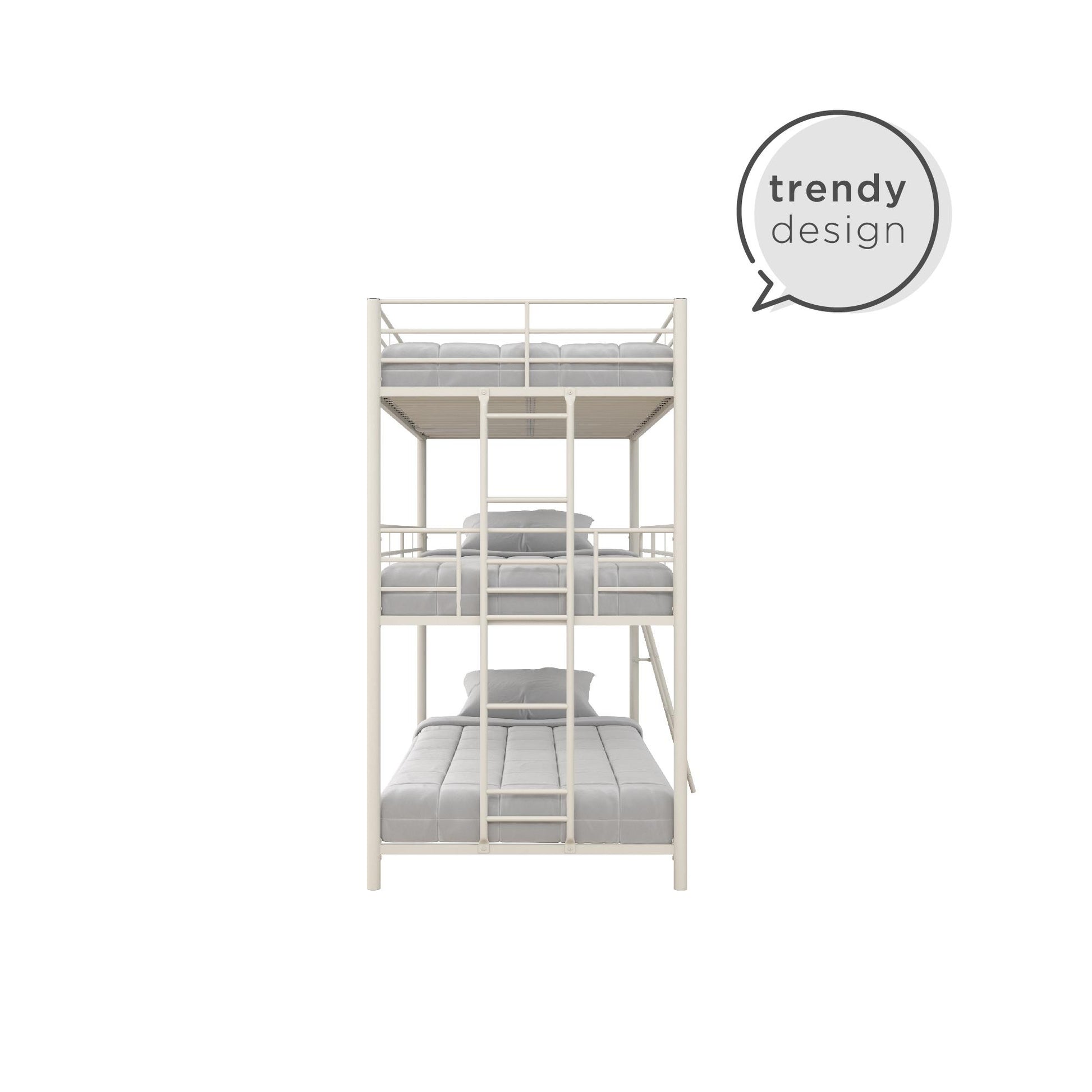 Everleigh Metal Triple Bunk Bed with Metal Slats and 2 Integrated Ladders - White - Twin-Over-Twin