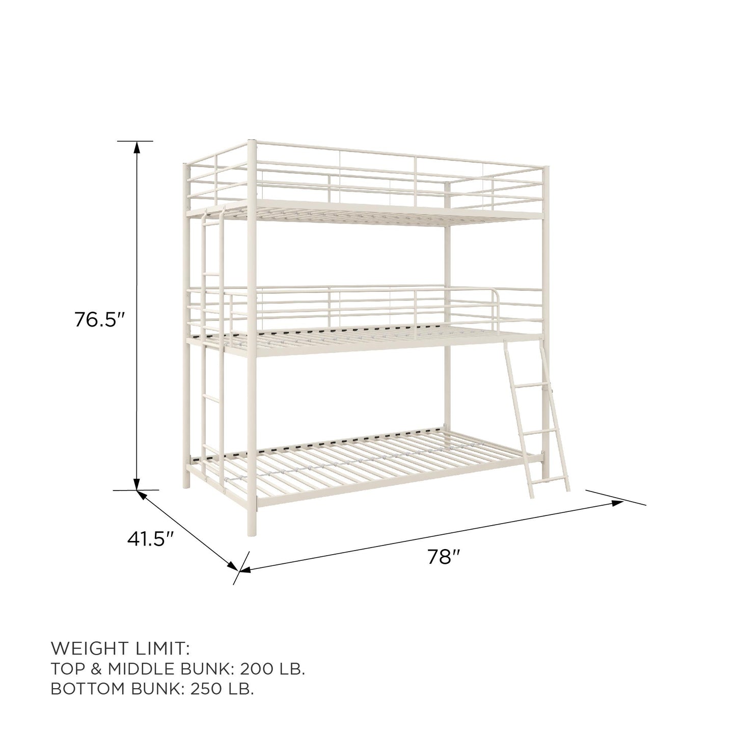 Everleigh Metal Triple Bunk Bed with Metal Slats and 2 Integrated Ladders - White - Twin-Over-Twin