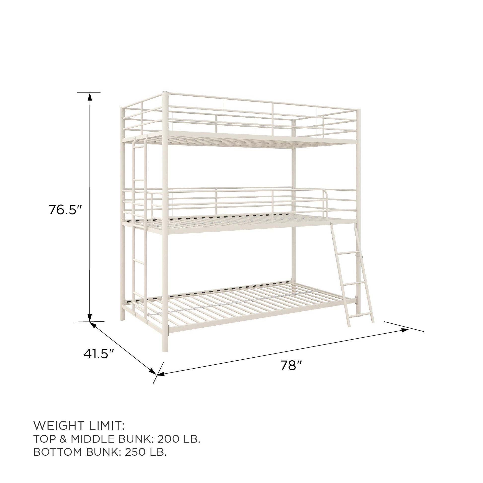 Everleigh Metal Triple Bunk Bed with Metal Slats and 2 Integrated Ladders - White - Twin-Over-Twin