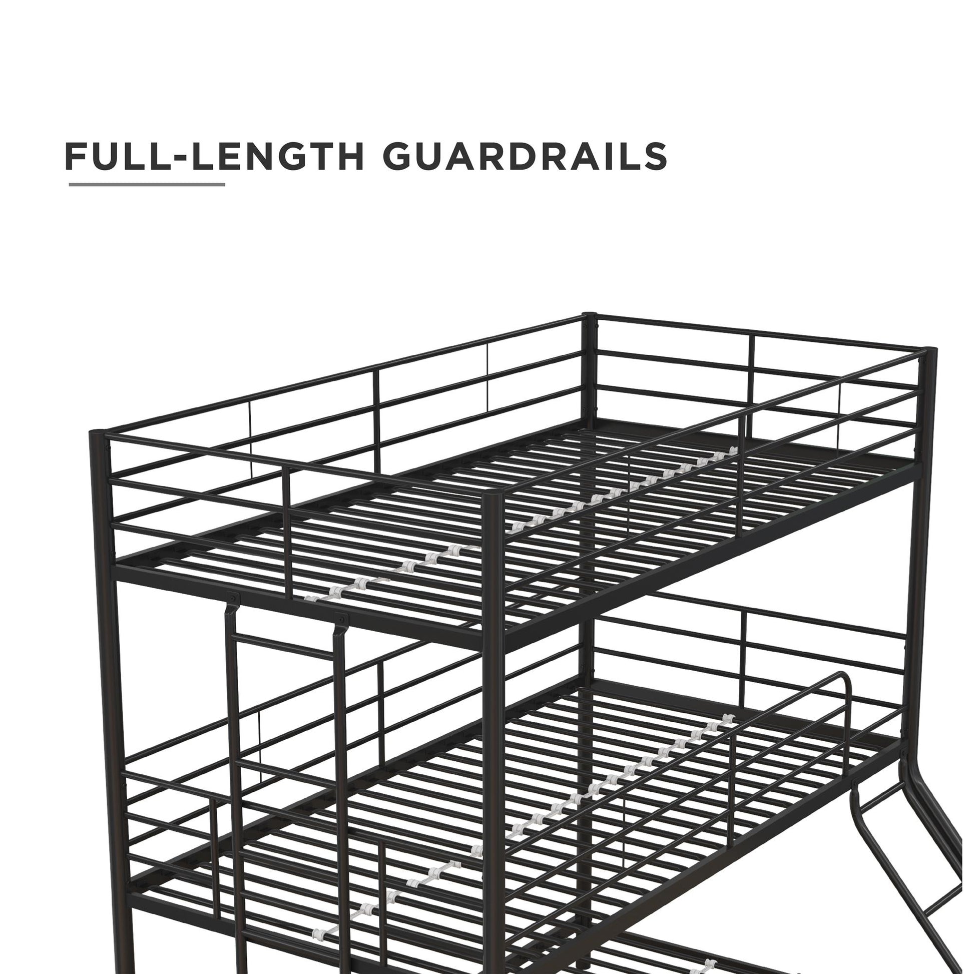 Metal Triple Bunk Bed with Metal Slats and 2 Integrated Ladders - Black - Twin-Over-Full