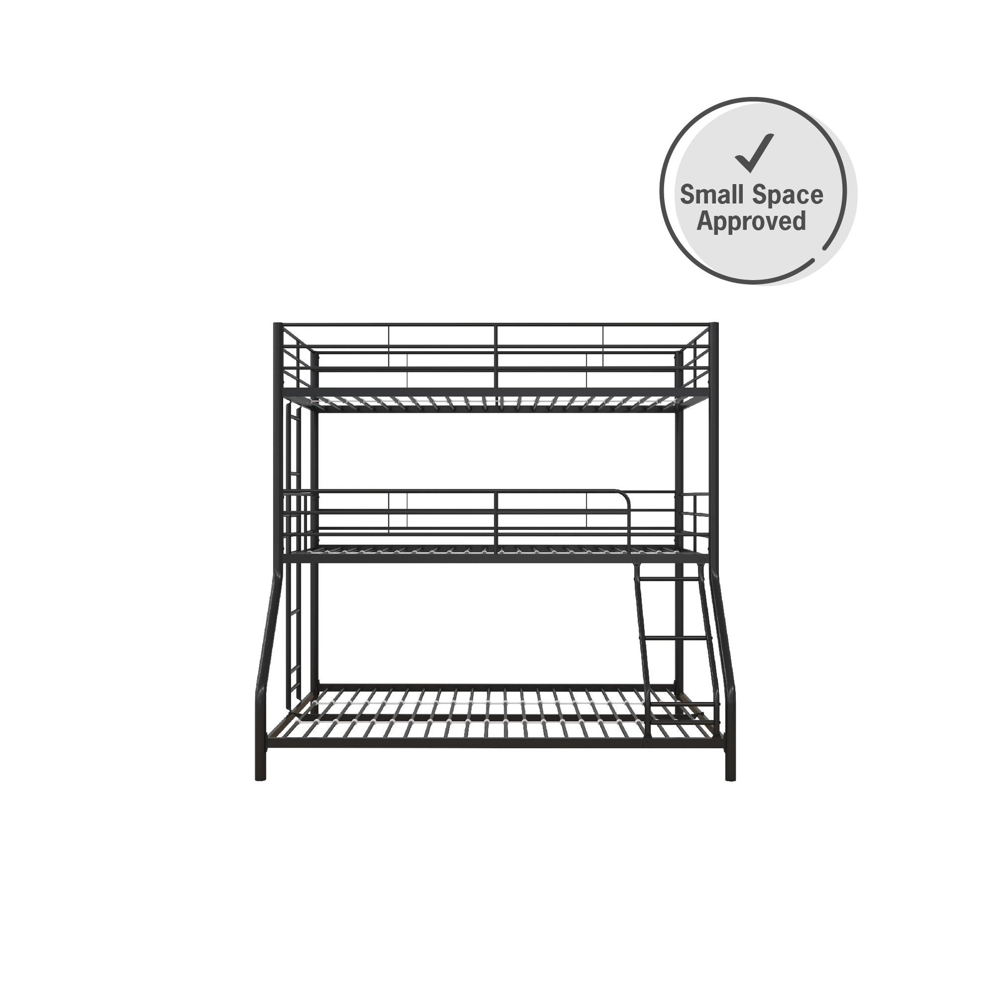 Metal Triple Bunk Bed with Metal Slats and 2 Integrated Ladders - Black - Twin-Over-Full