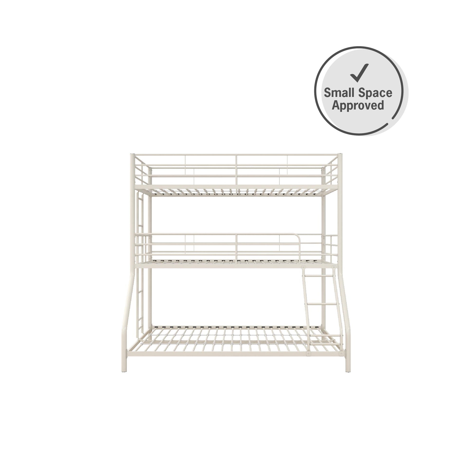Metal Triple Bunk Bed with Metal Slats and 2 Integrated Ladders - White - Twin-Over-Full