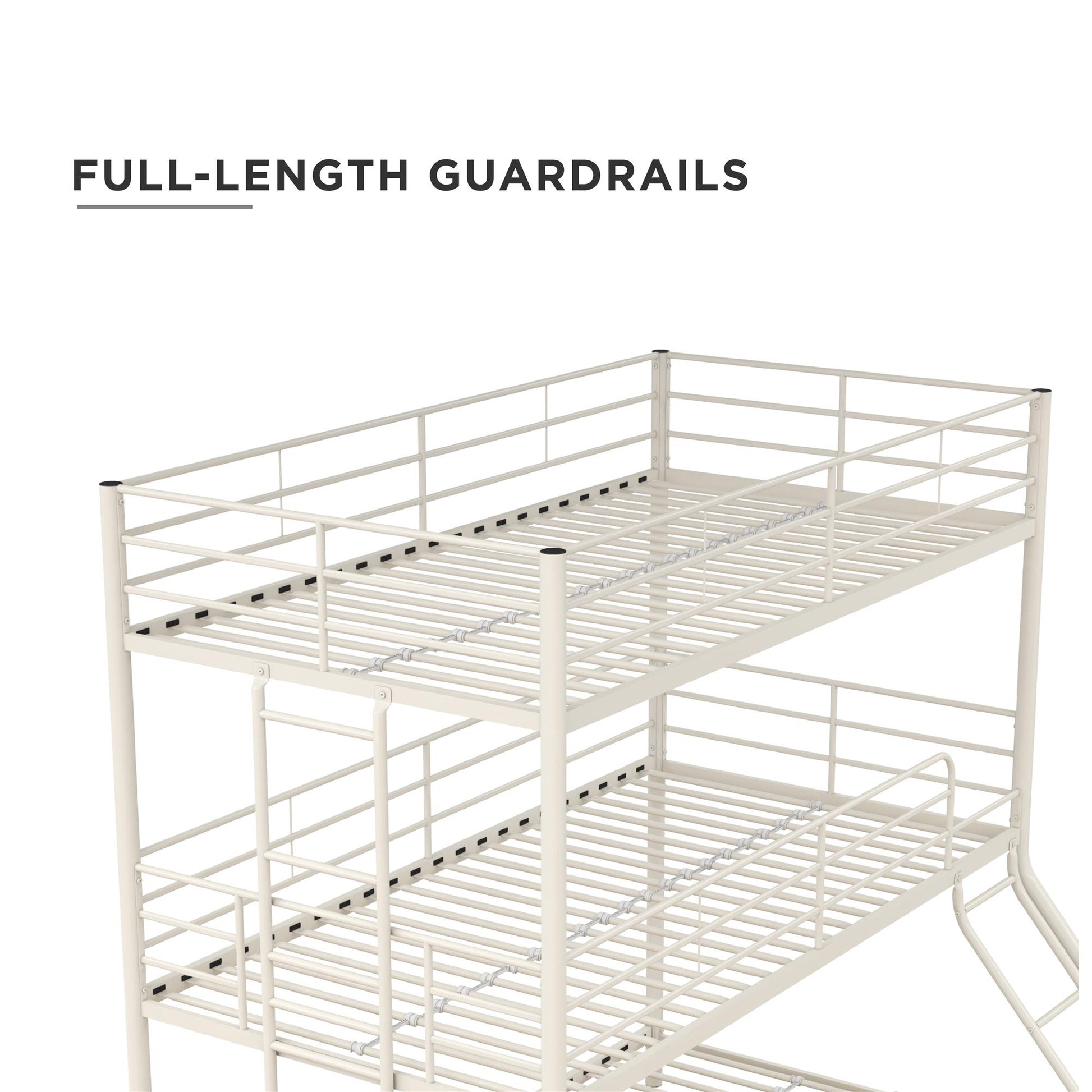 Metal Triple Bunk Bed with Metal Slats and 2 Integrated Ladders - White - Twin-Over-Full