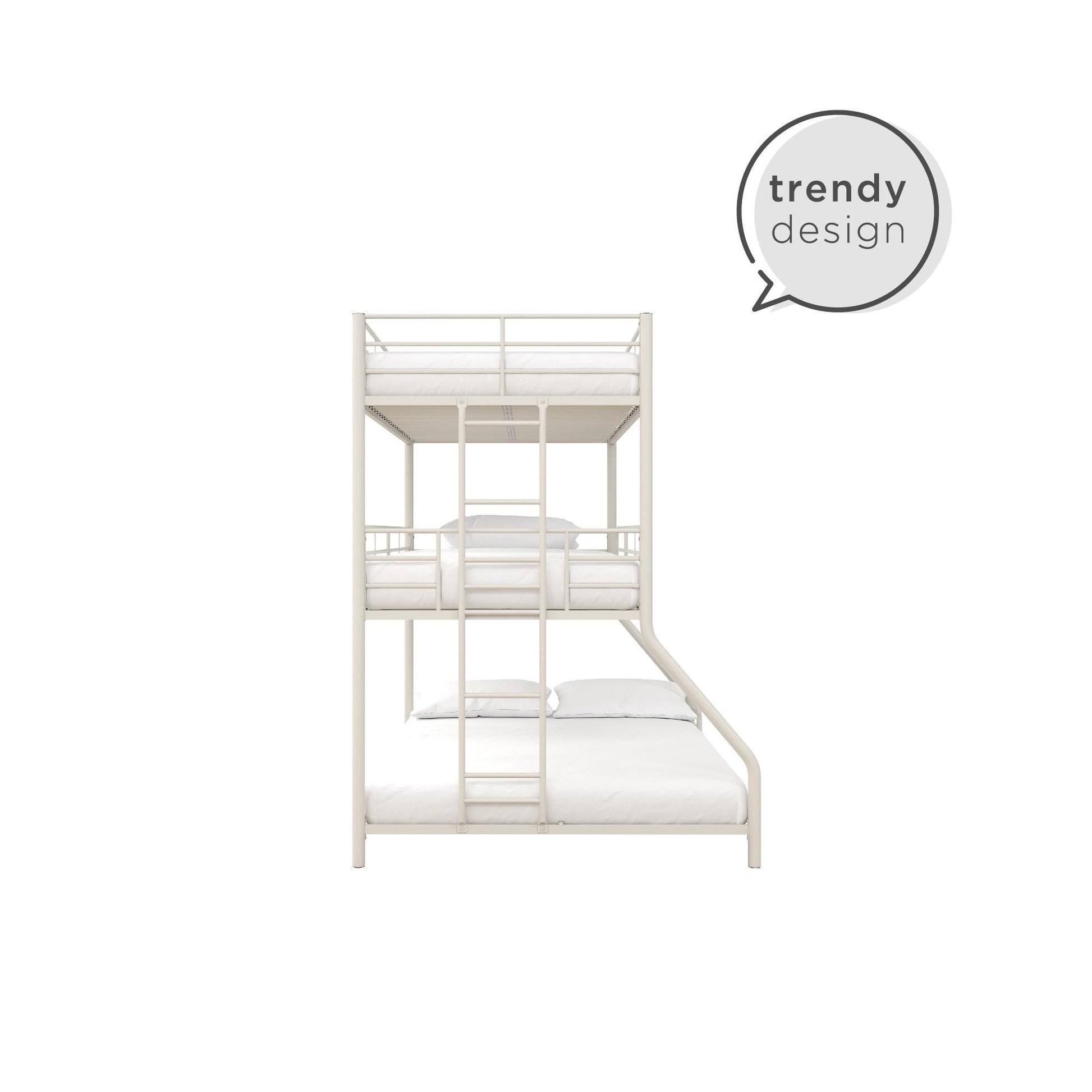 Metal Triple Bunk Bed with Metal Slats and 2 Integrated Ladders - White - Twin-Over-Full