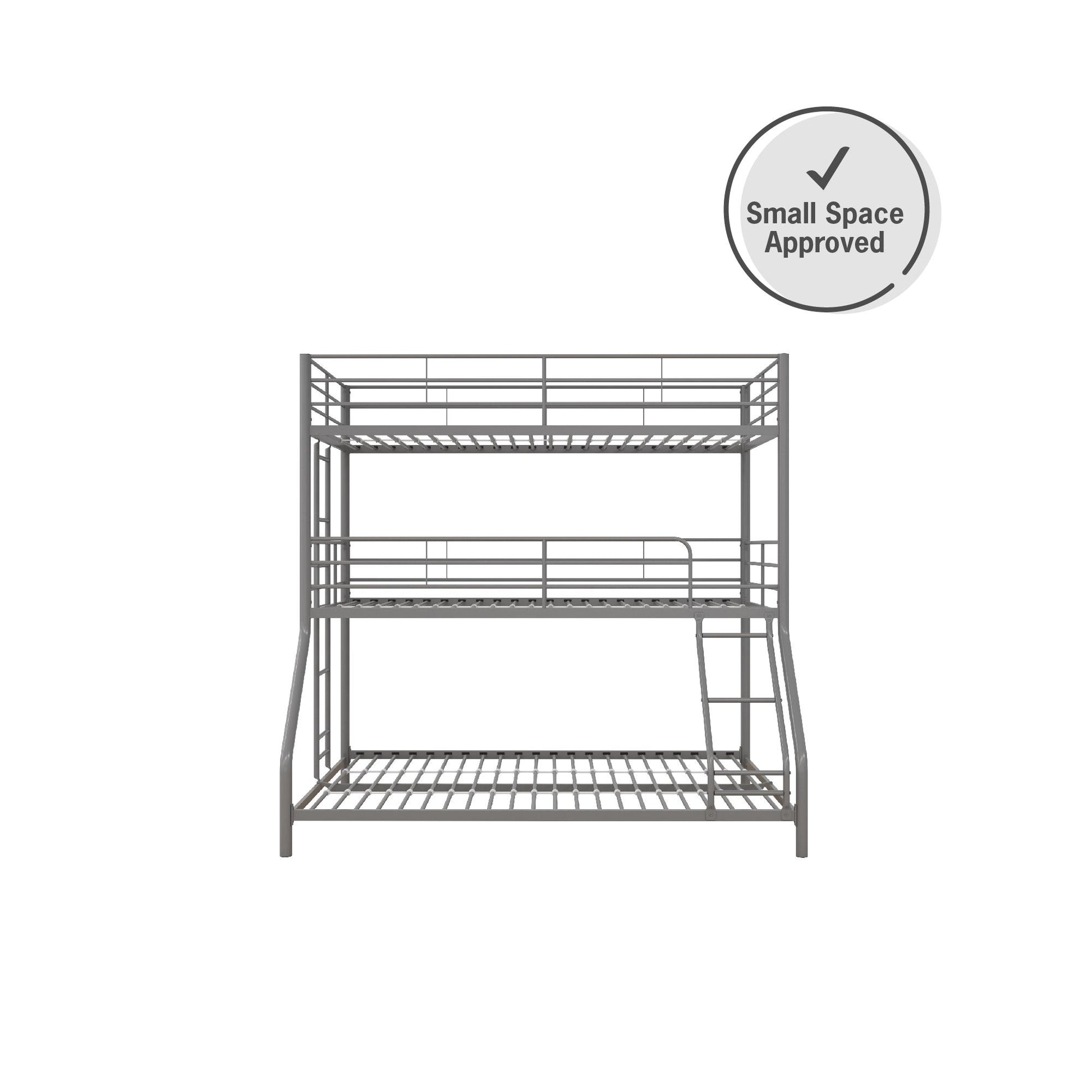 Metal Triple Bunk Bed with Metal Slats and 2 Integrated Ladders - Silver - Twin-Over-Full