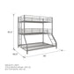 Metal Triple Bunk Bed with Metal Slats and 2 Integrated Ladders - Silver - Twin-Over-Full
