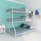 Metal Triple Bunk Bed with Metal Slats and 2 Integrated Ladders - White - Twin-Over-Full