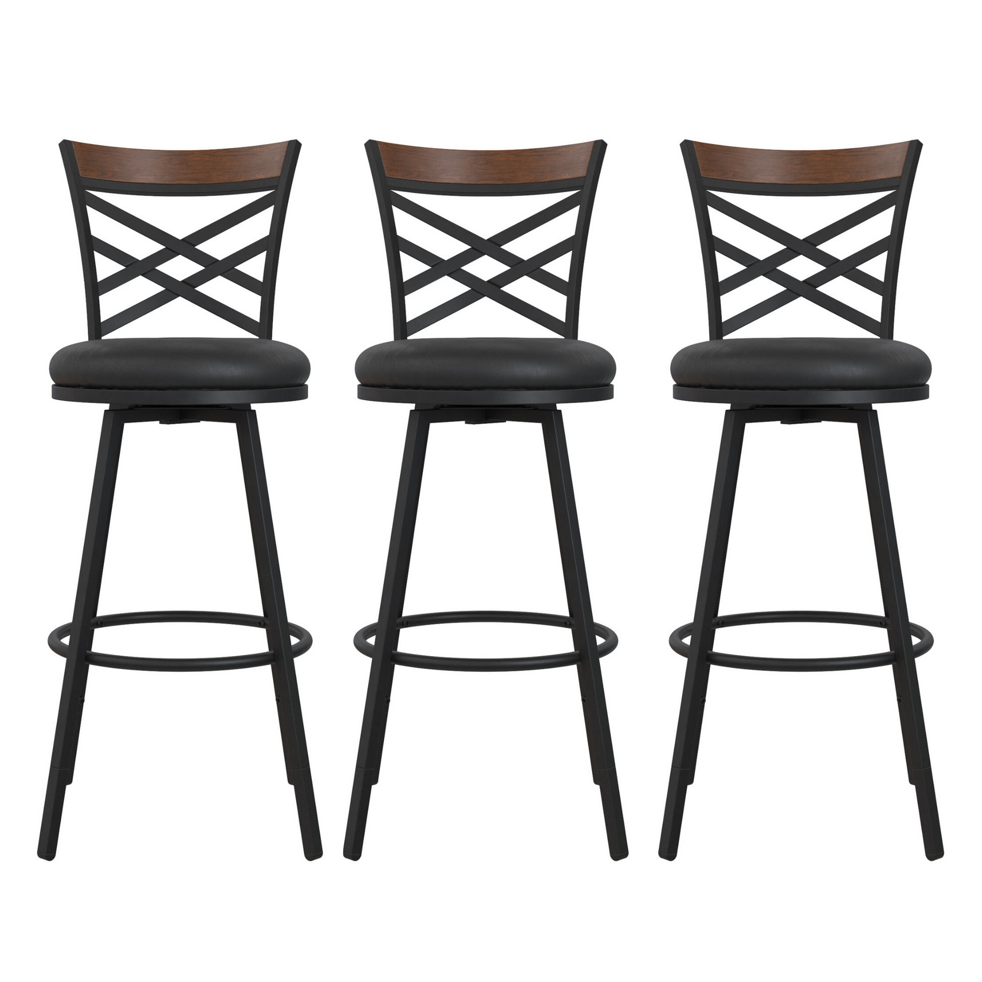 Lesley Upholstered Seat Swivel Barstool - Black