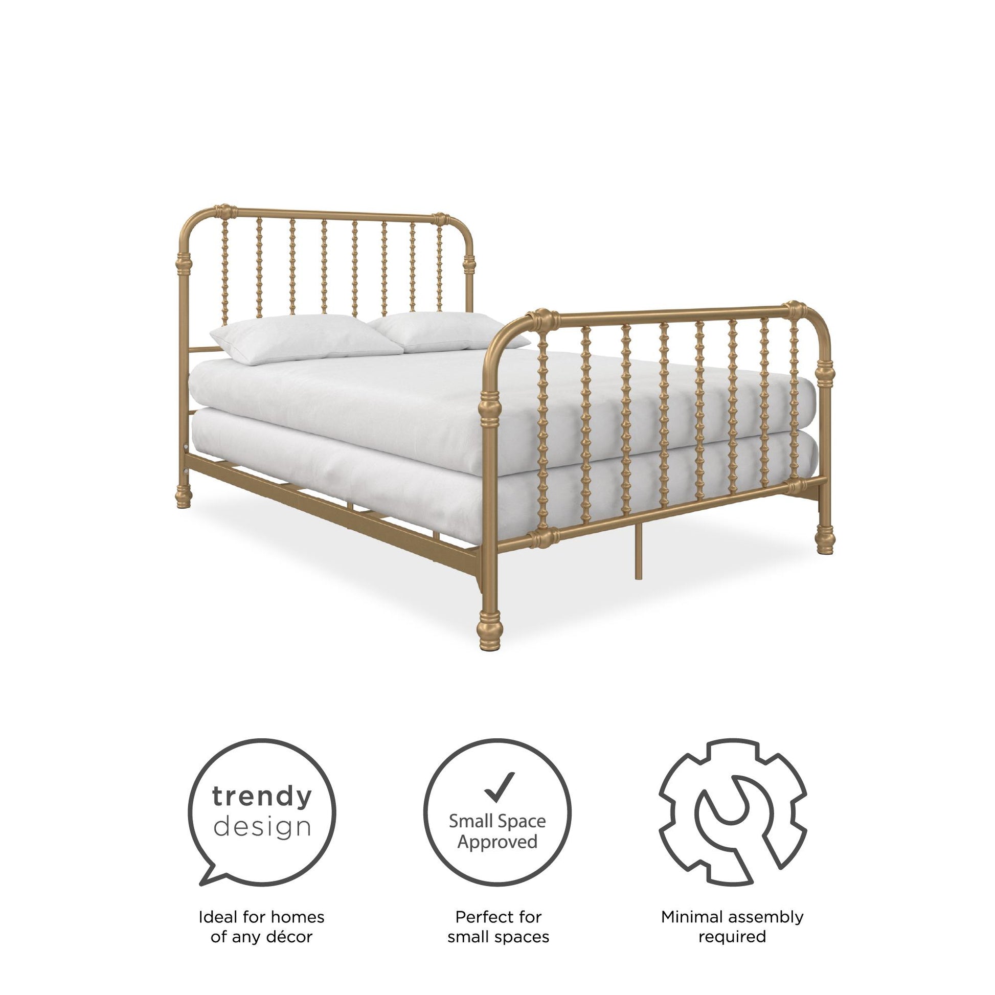 Monarch Hill Wren Metal Bed with Curved Scrollwork Design - Gold - Full