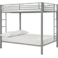Full over Full Bunk Bed with Sturdy Metal Frame and Simple Design - Silver - Full-Over-Full