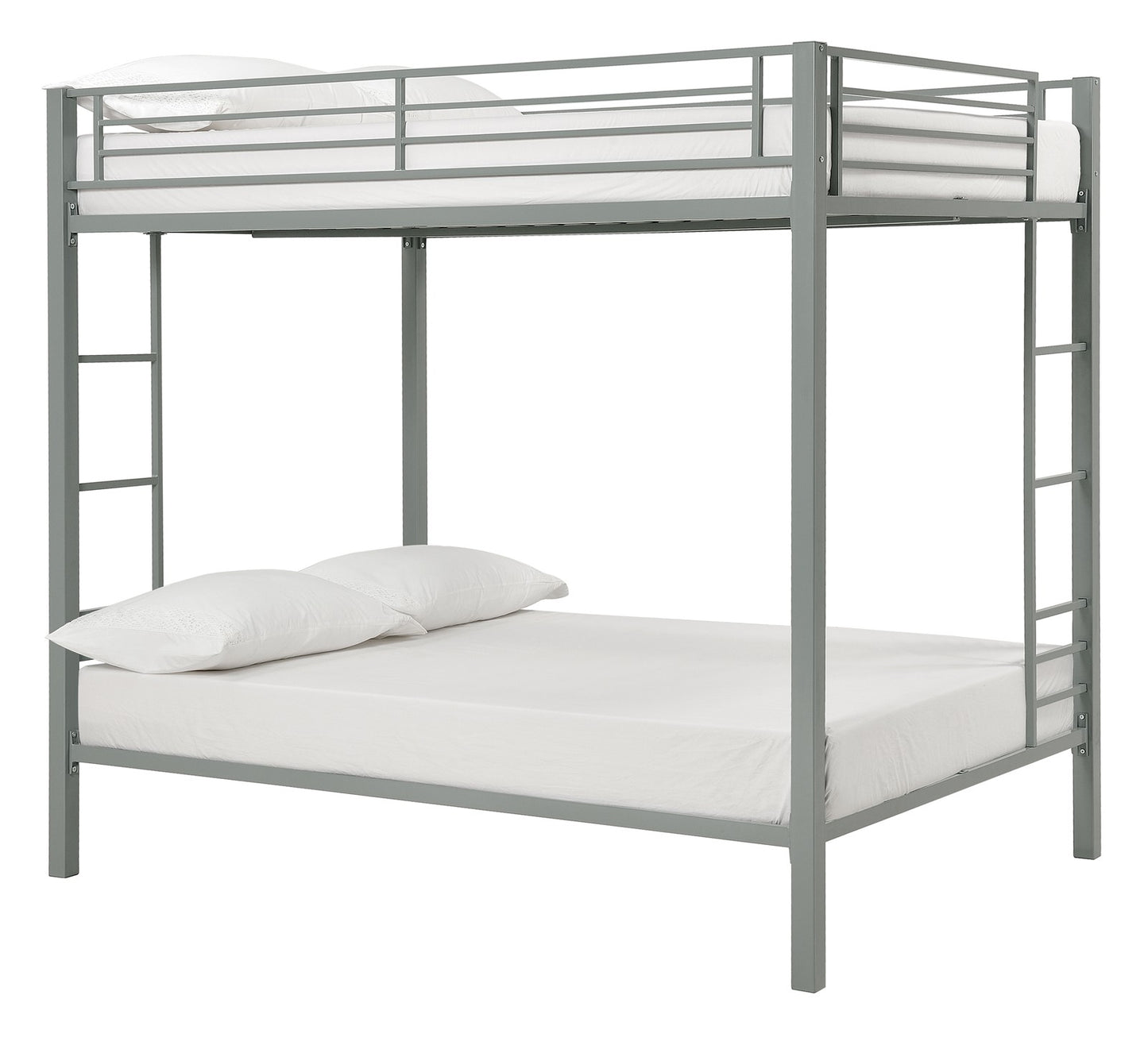 Full over Full Bunk Bed with Sturdy Metal Frame and Simple Design - Silver - Full-Over-Full