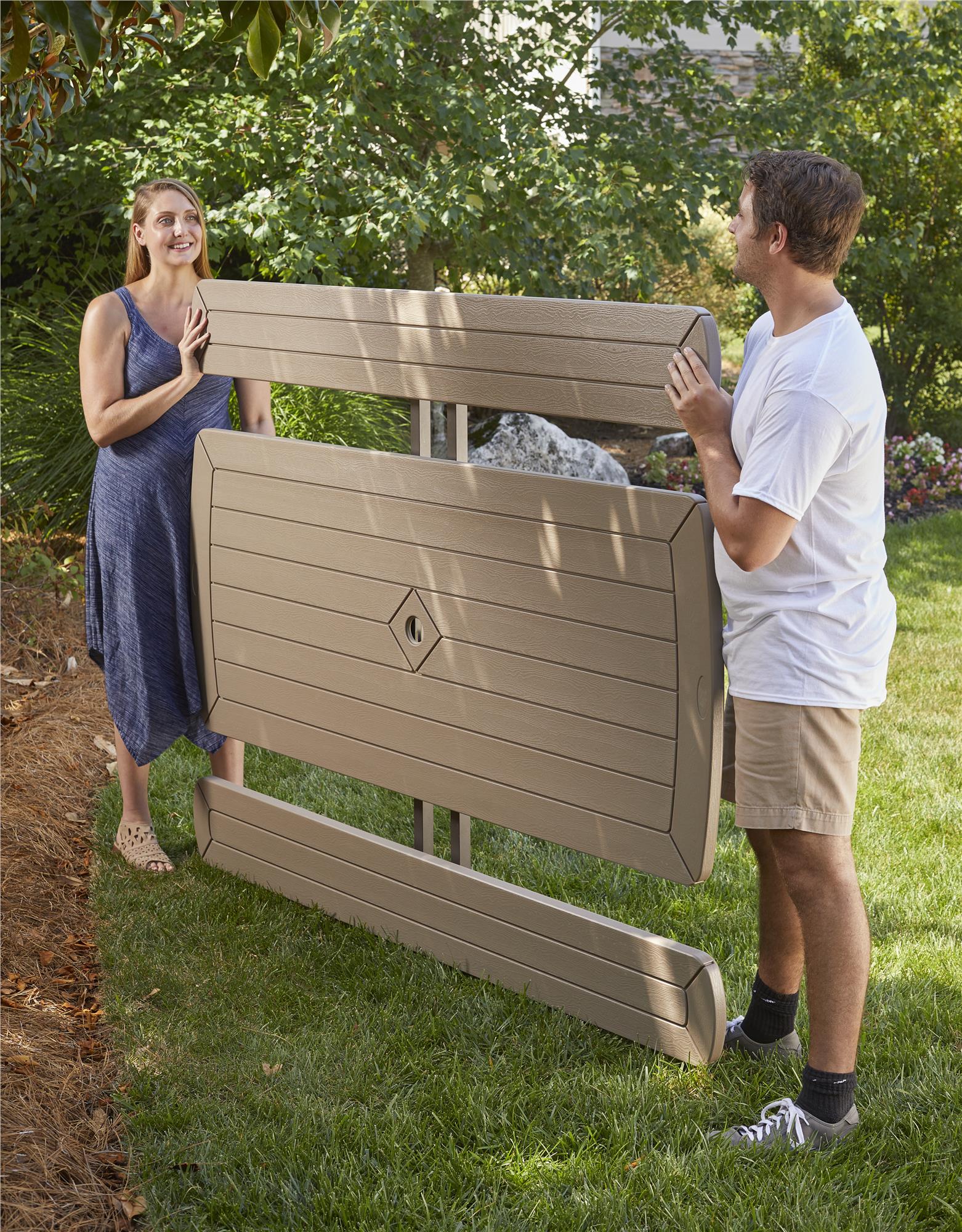 Outdoor 6 Foot Folding Picnic Table, Comfortably Seats 8 People - Taupe