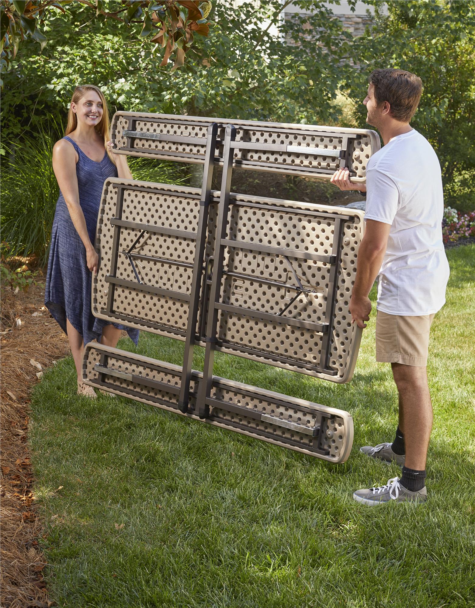 Outdoor 6 Foot Folding Picnic Table, Comfortably Seats 8 People - Taupe