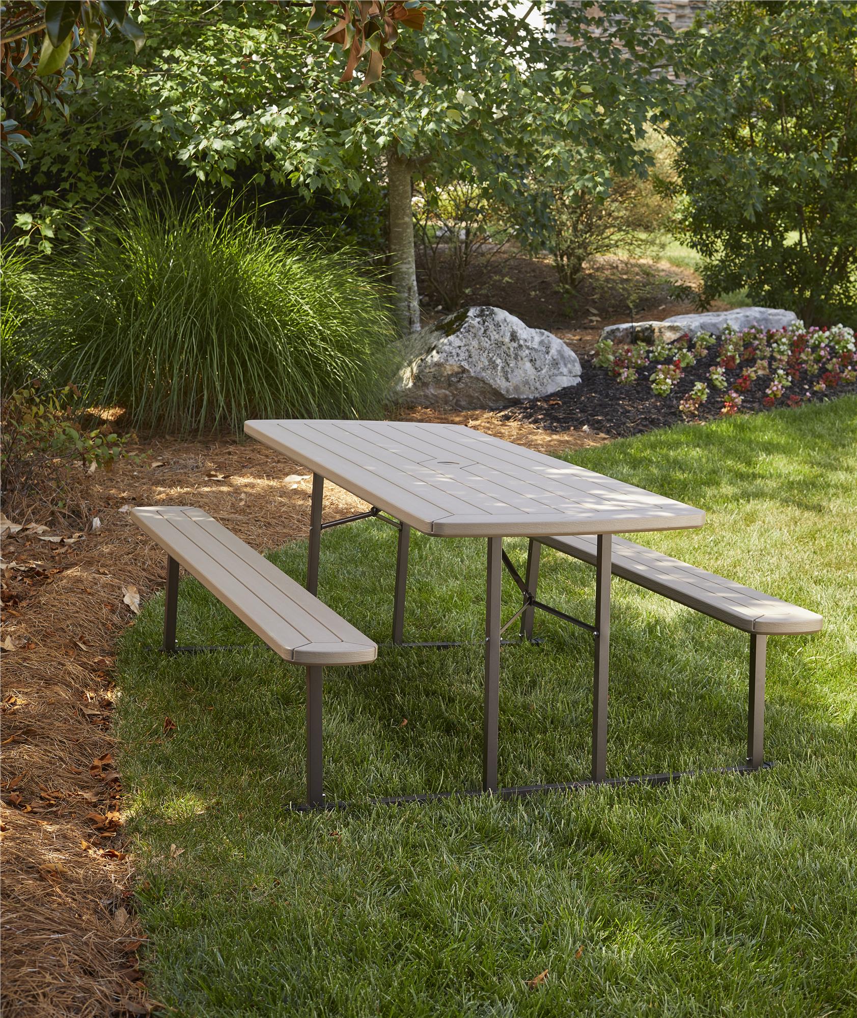 Outdoor 6 Foot Folding Picnic Table, Comfortably Seats 8 People - Taupe