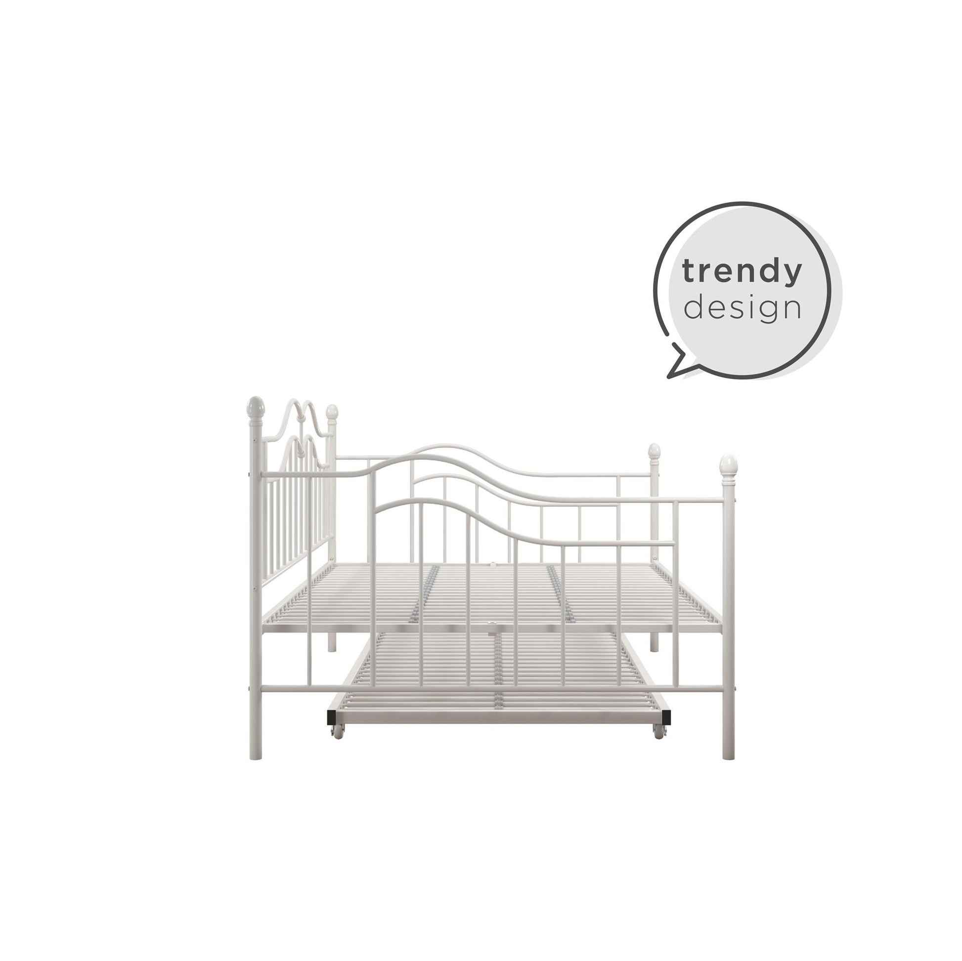 Tokyo Metal Daybed and Trundle Set with Metal Slats - White - Full
