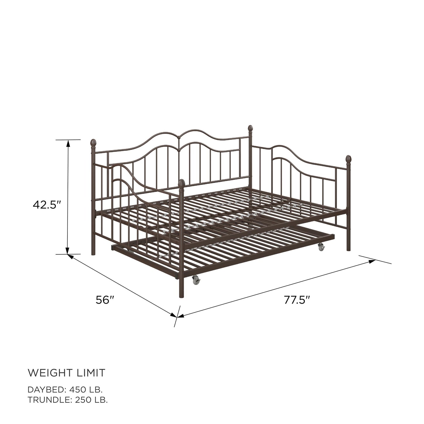 Tokyo Metal Daybed and Trundle Set with Metal Slats - Bronze - Full